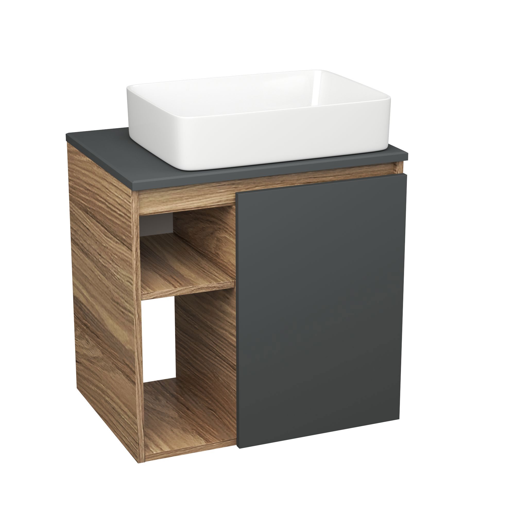 Изображение товара Тумба Bauedge Bau Dream Blackwood 60 правая графит с раковиной Hotel 48x37