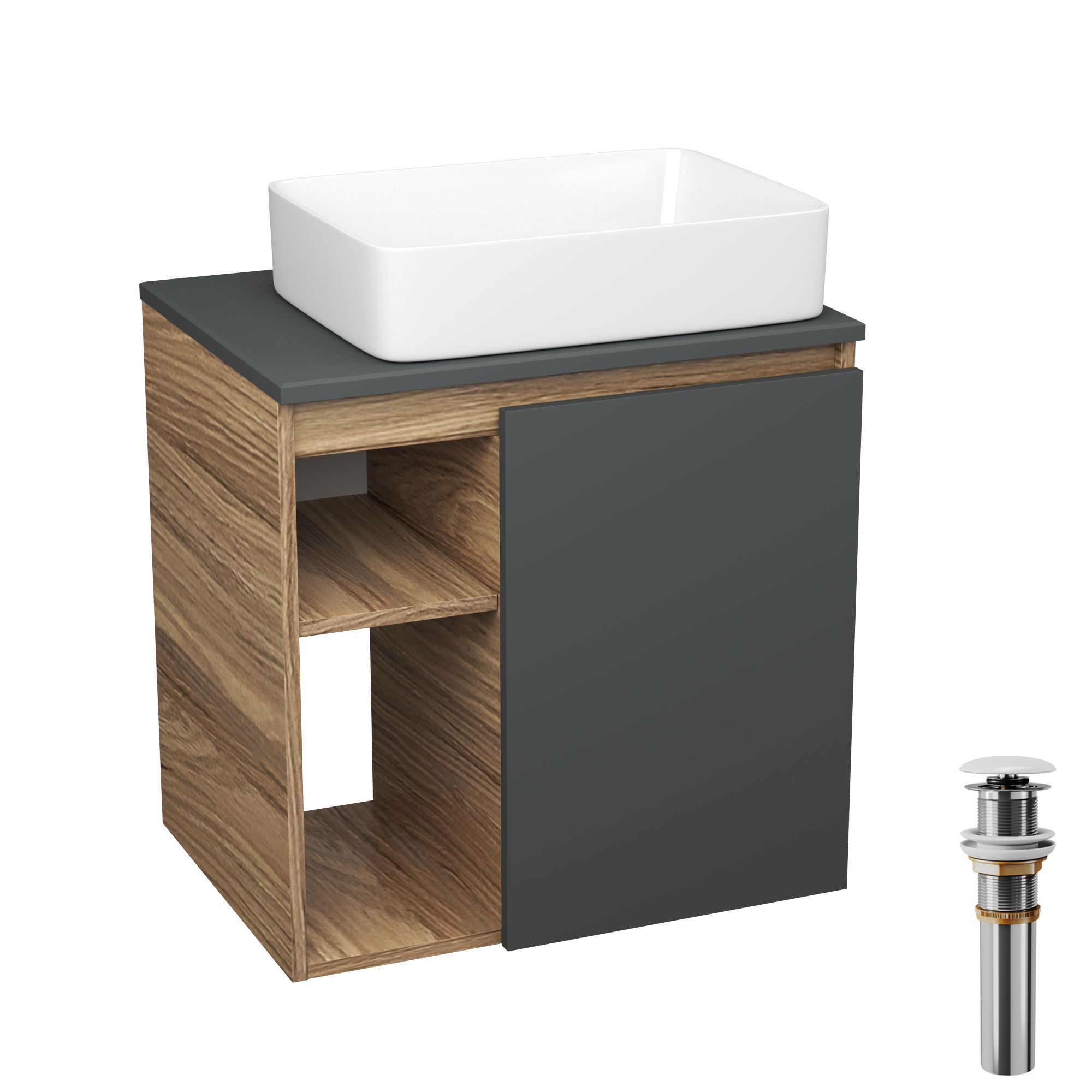 Изображение товара Тумба Bauedge Bau Dream Blackwood 60 правая графит раковина Hotel 48x37 выпуск клик клак белый Изображение товара Тумба Bauedge Bau Dream Blackwood 60 правая графит раковина Hotel 48x37 выпуск клик клак белый
