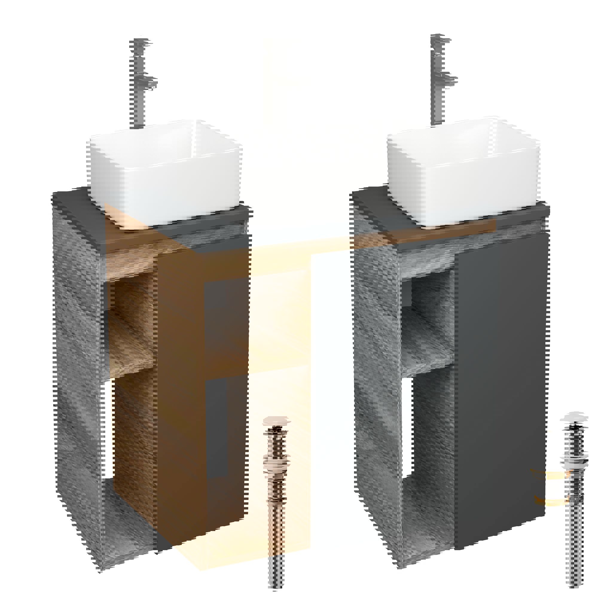 Изображение товара Тумба Bauedge Bau Dream Blackwood 60 правая графит раковина BAU Hotel 48x37 смеситель для раковины высокий Hotel Still выпуск клик клак белый