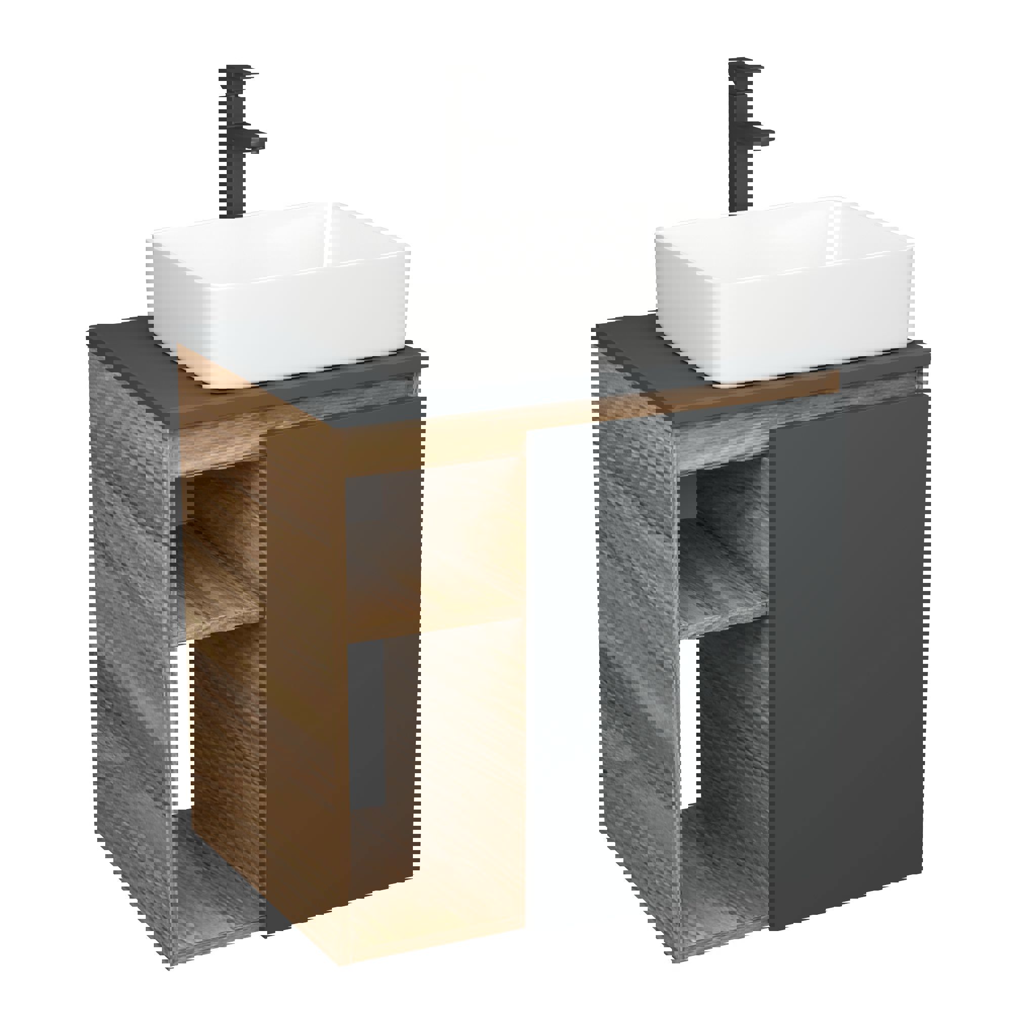 Изображение товара Тумба Bauedge Bau Dream Blackwood 60 правая графит раковина BAU Hotel 48x37 смеситель для раковины высокий Hotel Black черный
