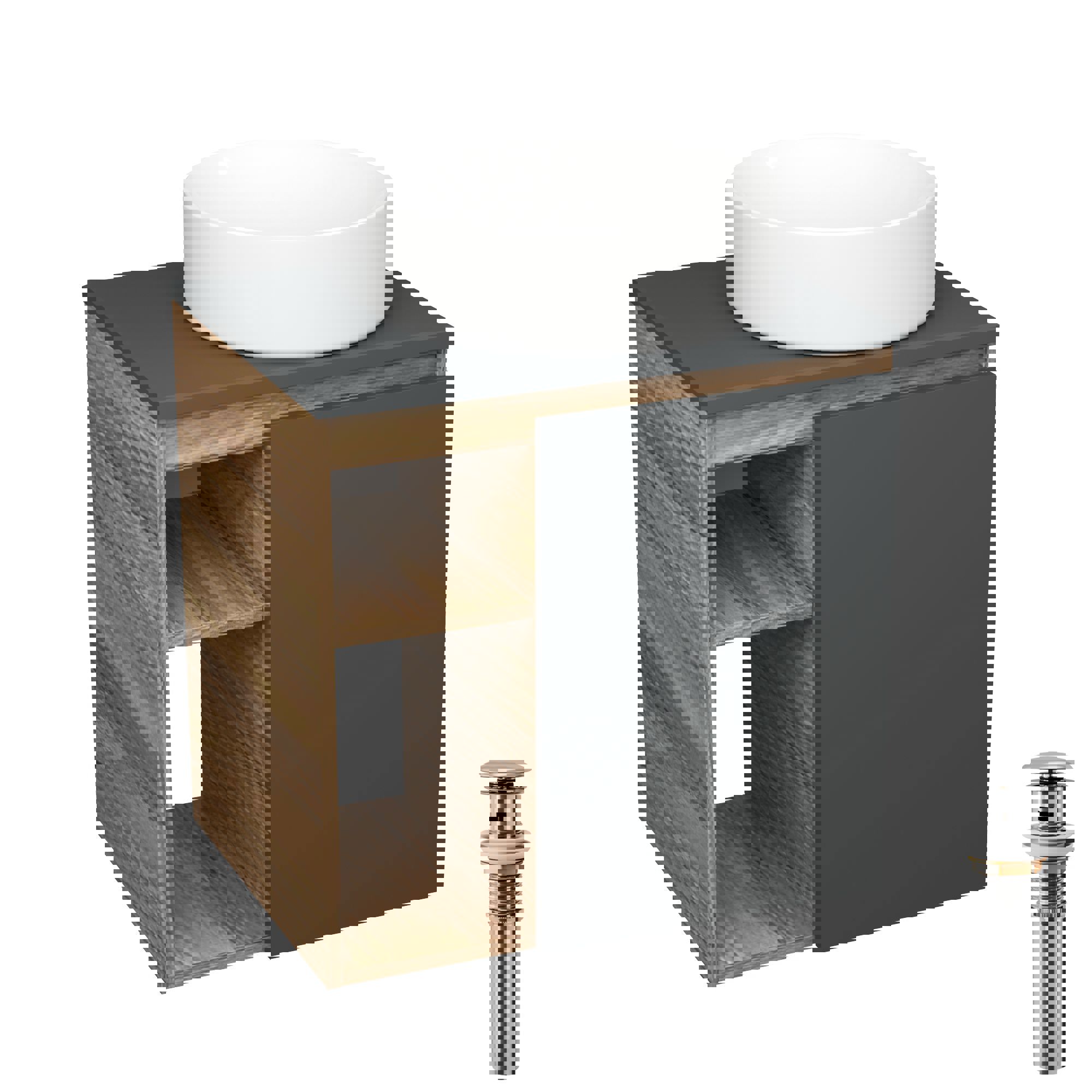 Изображение товара Тумба Bauedge Bau Dream Blackwood 60 правая графит раковина круглая D41 выпуск клик клак хром