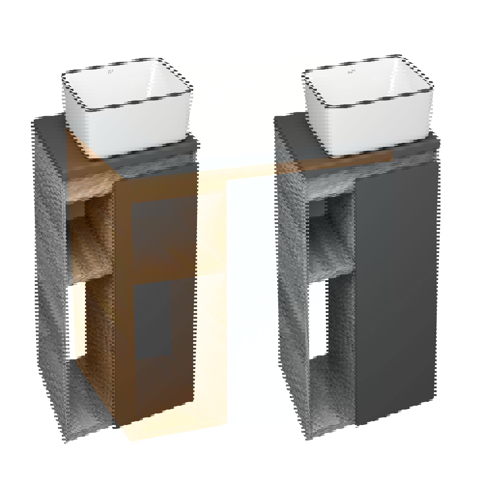 Изображение товара Тумба Bauedge Bau Dream Blackwood 60 правая с раковиной Hotel Black Rand 48x37