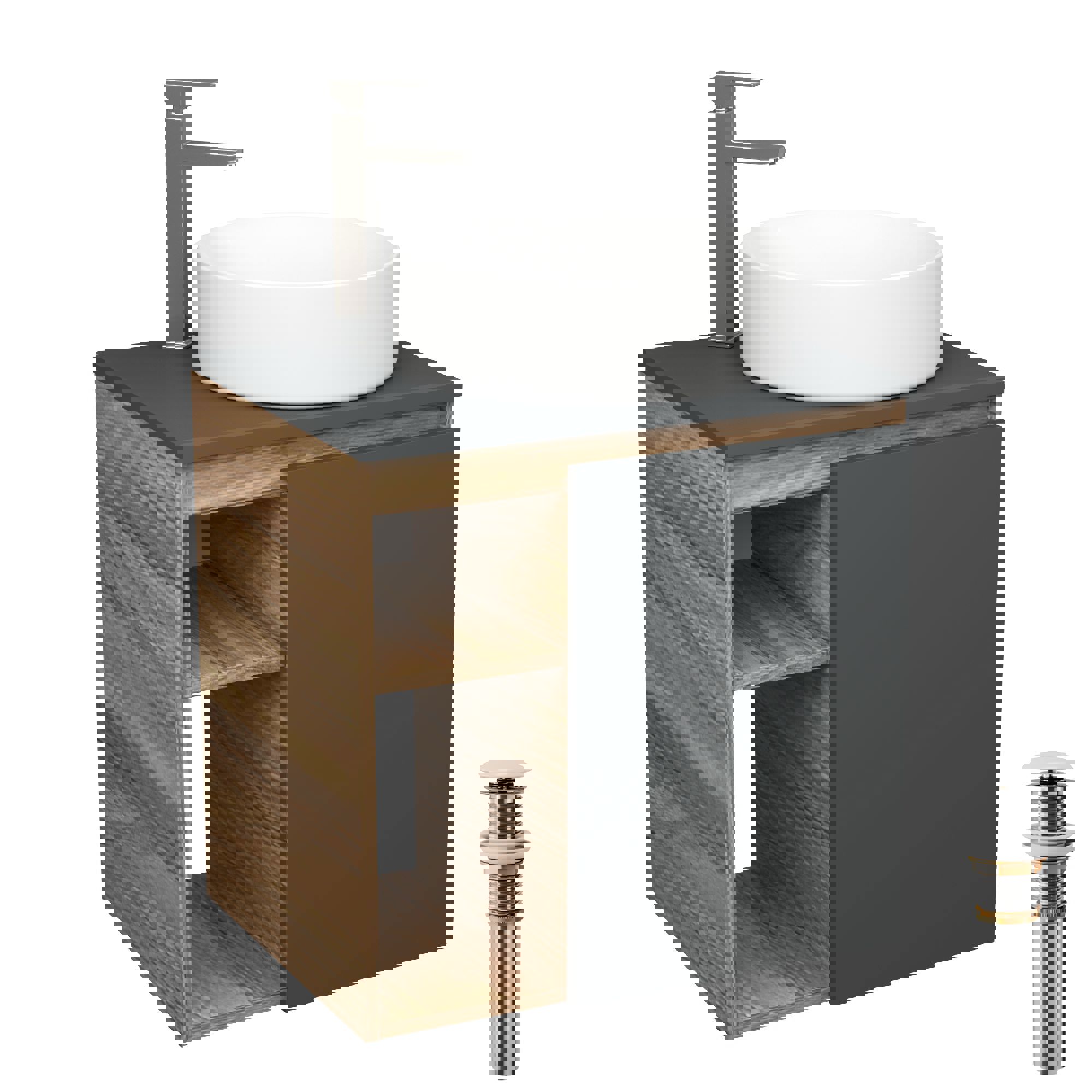 Изображение товара Тумба Bauedge Bau Dream Blackwood 60 правая графит раковина круглая D41 смеситель высокий Hotel Still выпуск клик клак белый