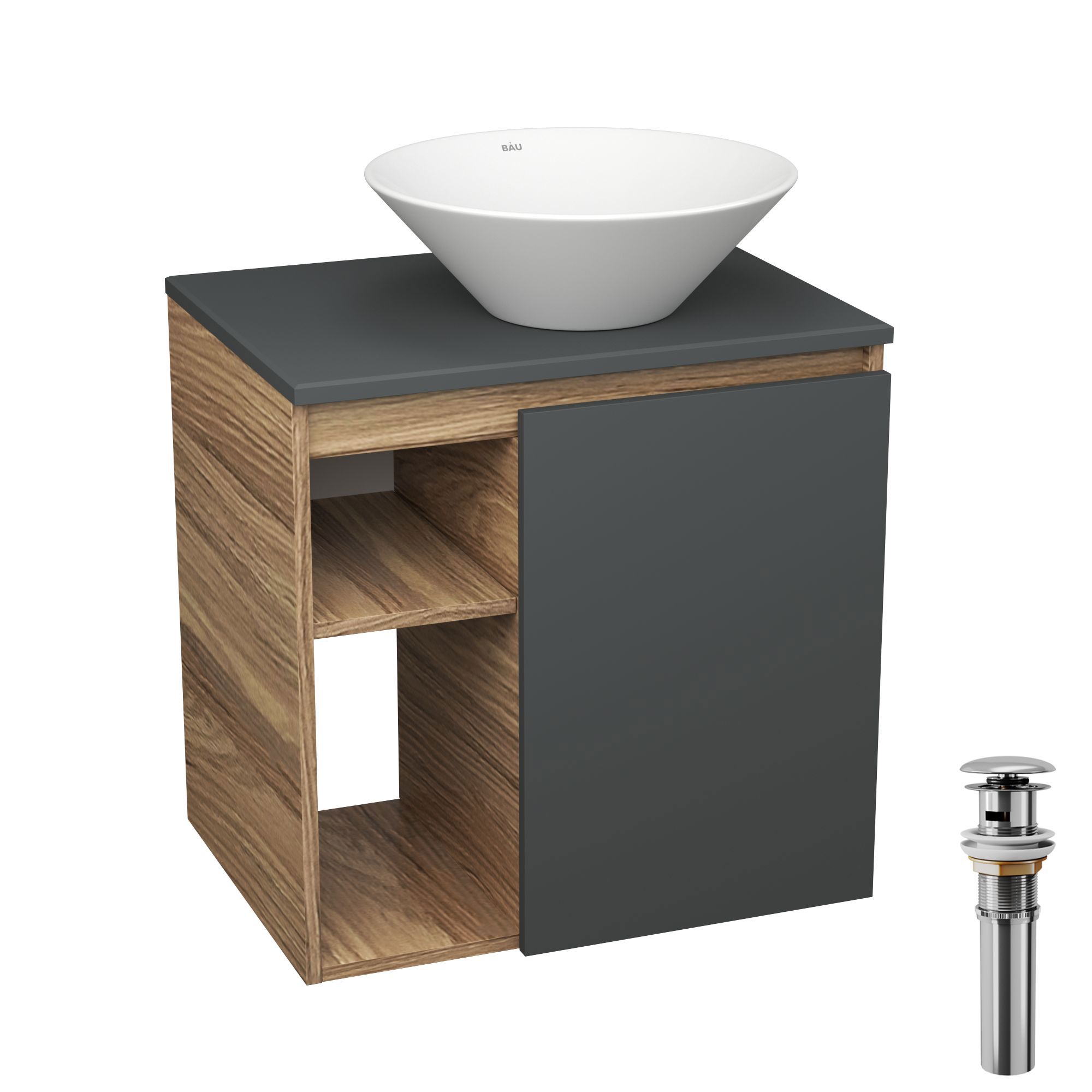 Изображение товара Тумба Bauedge Bau Dream Blackwood 60 SD4253 правая, графит, раковина D43, выпуск клик клак, хром