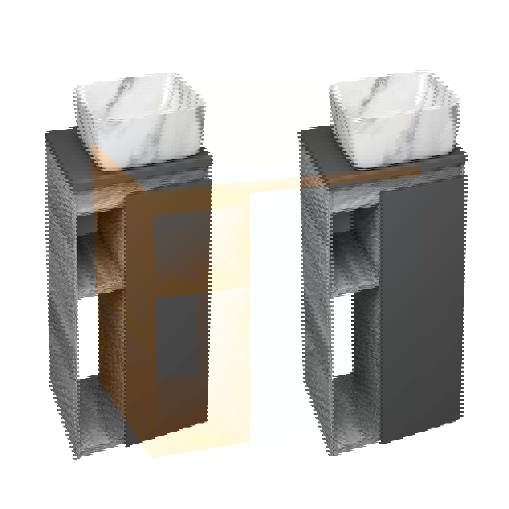 Изображение товара Тумба Bauedge Bau Dream Blackwood 60 правая SD4261, графит, раковина Hotel 51x39, мрамор