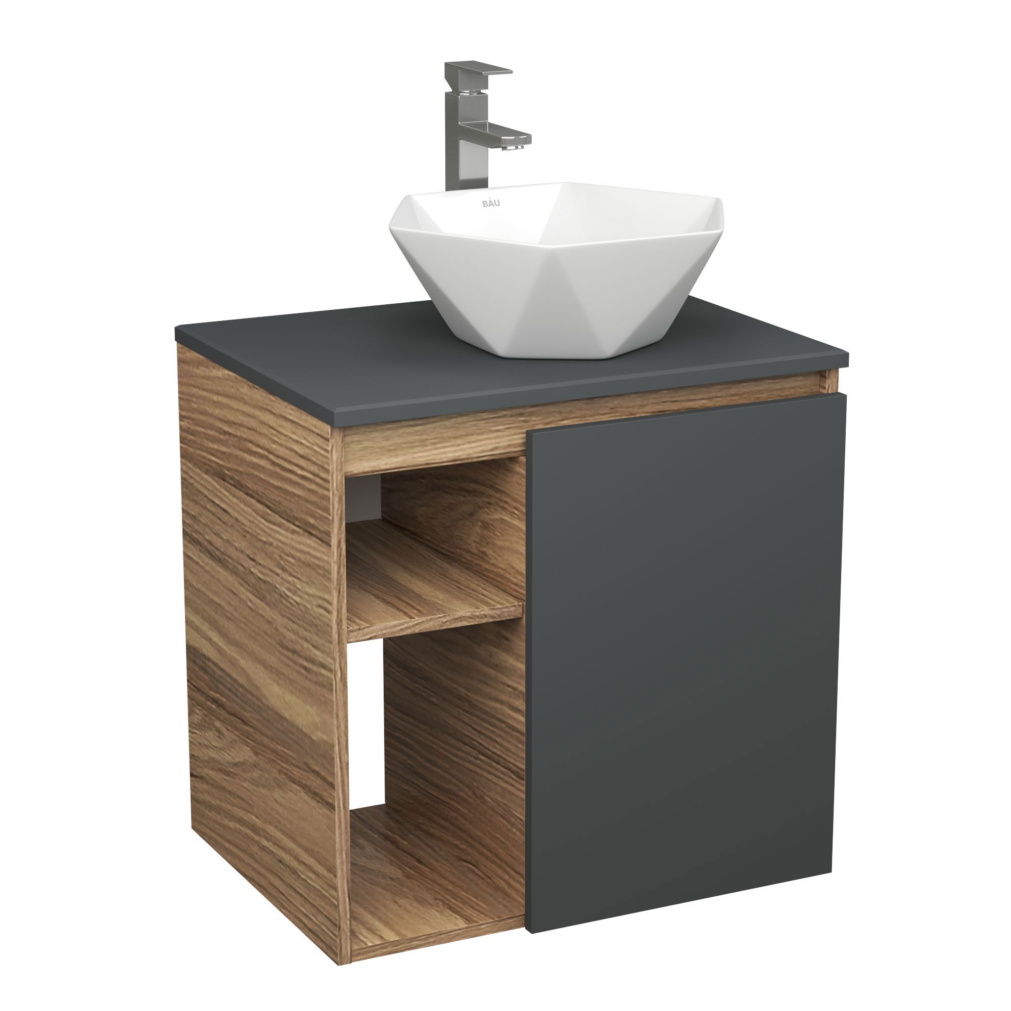 Изображение товара Тумба Bauedge Bau Dream Blackwood 60 правая с раковиной и смесителем