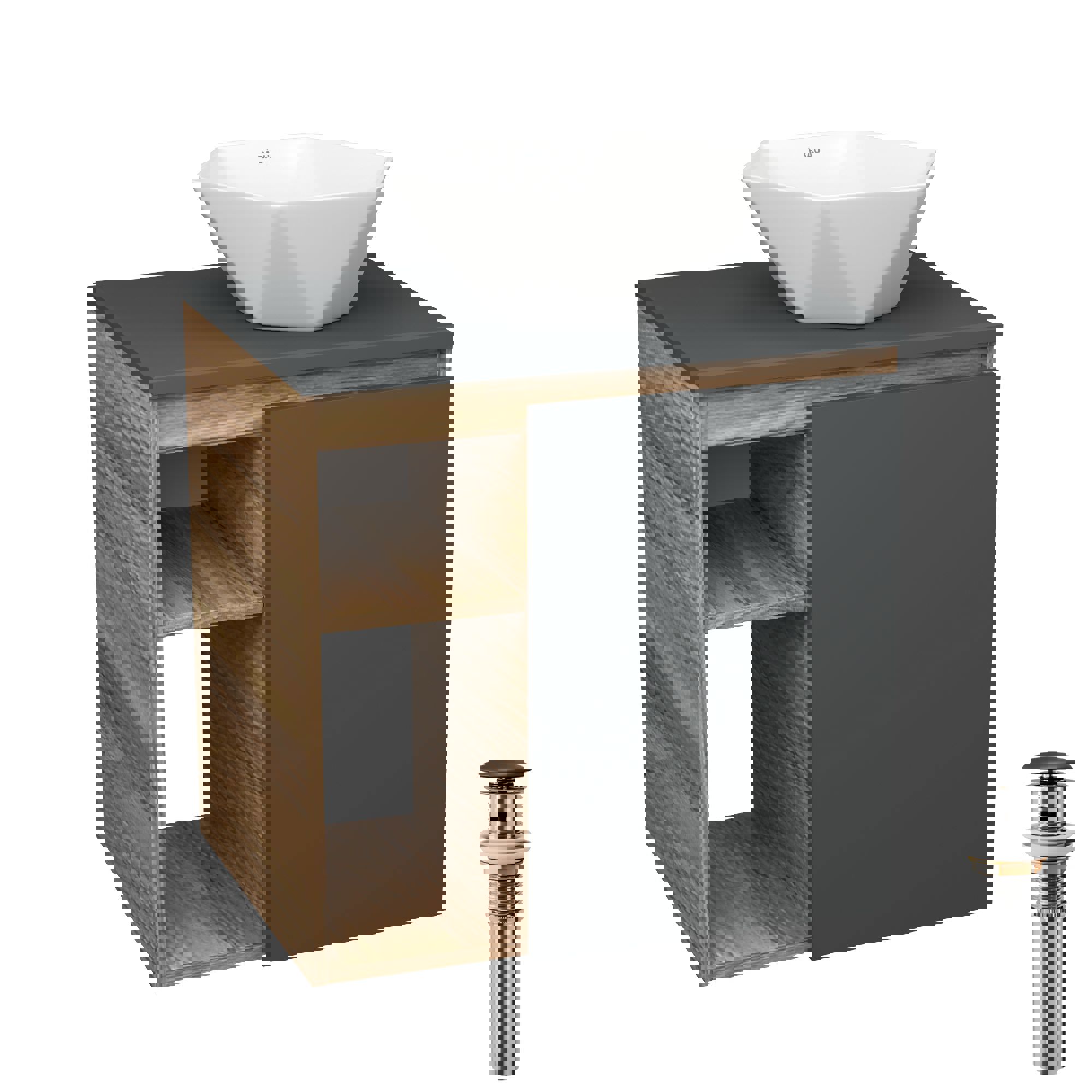 Изображение товара Тумба для ванной Bauedge Bau Dream Blackwood 60 правая с раковиной и системой клик-клак
