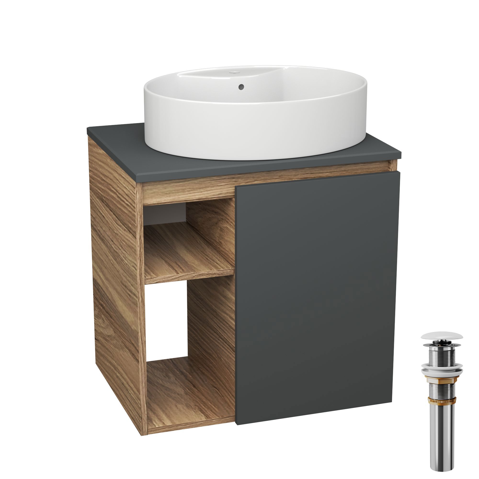 Изображение товара Тумба Bauedge Bau Dream Blackwood 60 правая графит раковина Nimb 51x41 белая выпуск клик клак белый