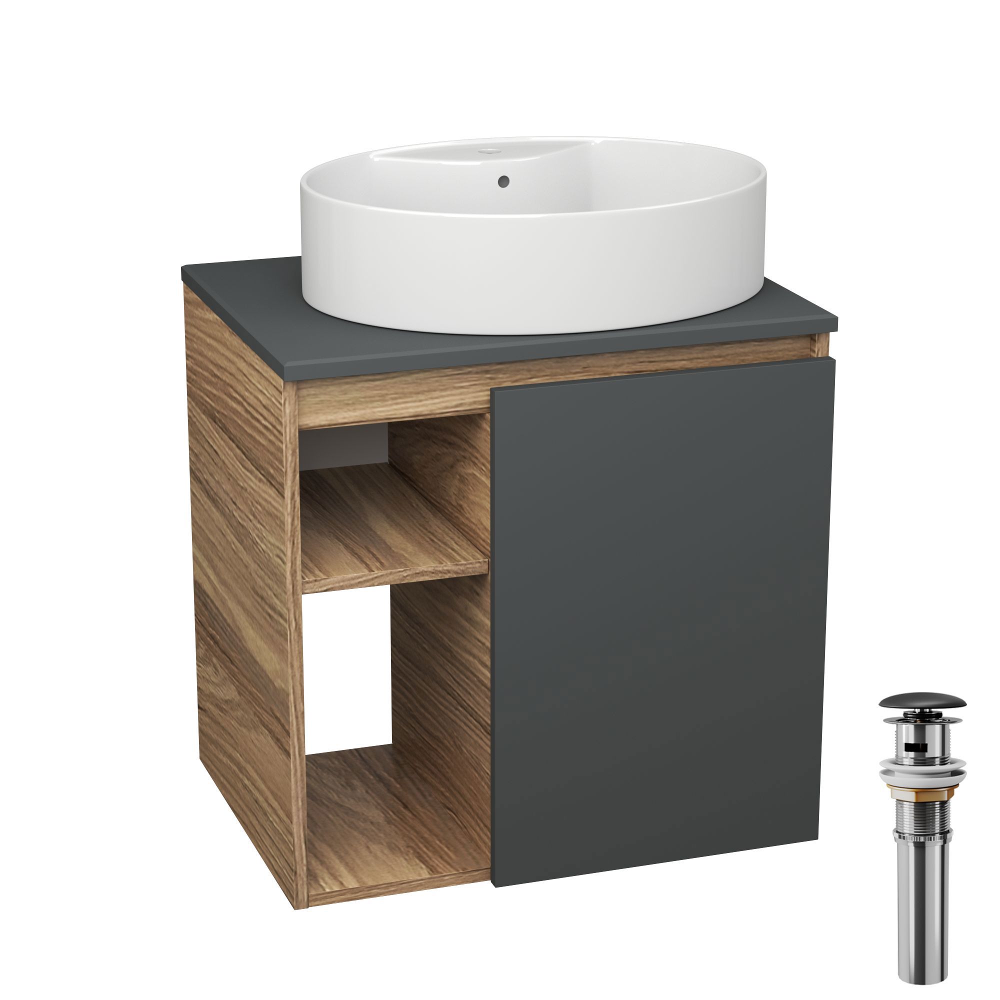 Изображение товара Тумба Bauedge Bau Dream Blackwood 60 правая графит раковина Nimb 51x41 белая выпуск клик клак черный