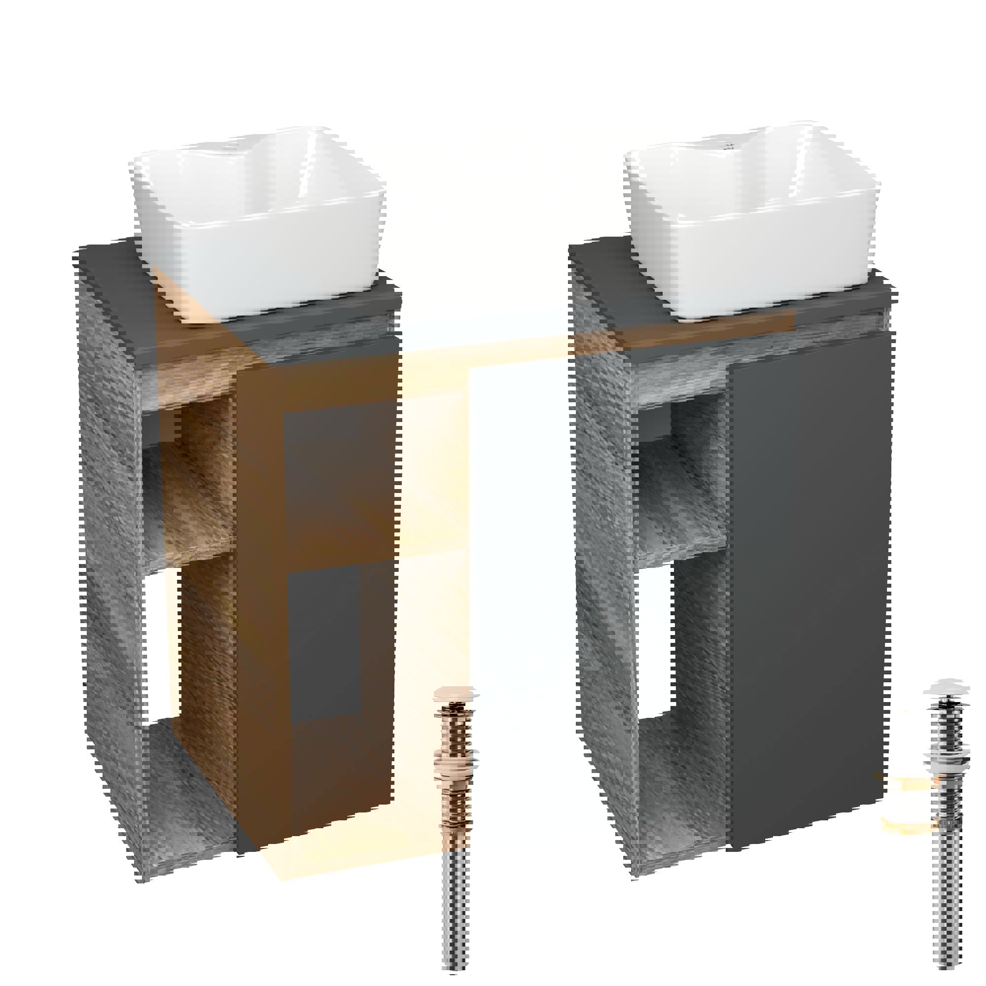 Изображение товара Тумба Bauedge Bau Dream Blackwood 60 правая SD4359, графит, раковина Cerama 48x37 белая, выпуск клик клак белый