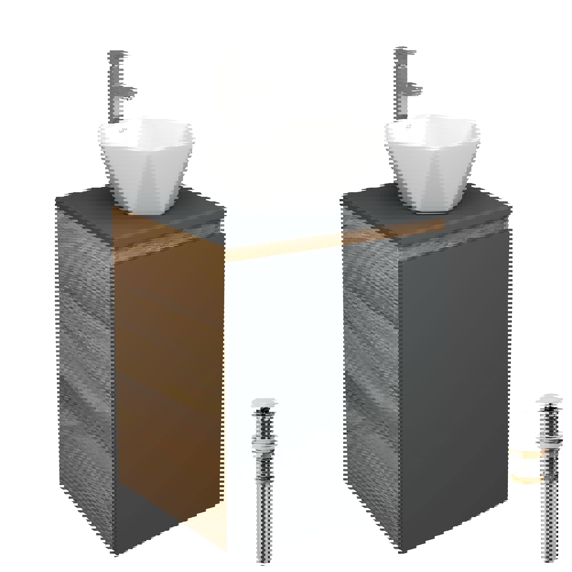 Изображение товара Тумба под раковину Bauedge Bau Dream Blackwood с раковиной Crystal и смесителем из нерж. стали