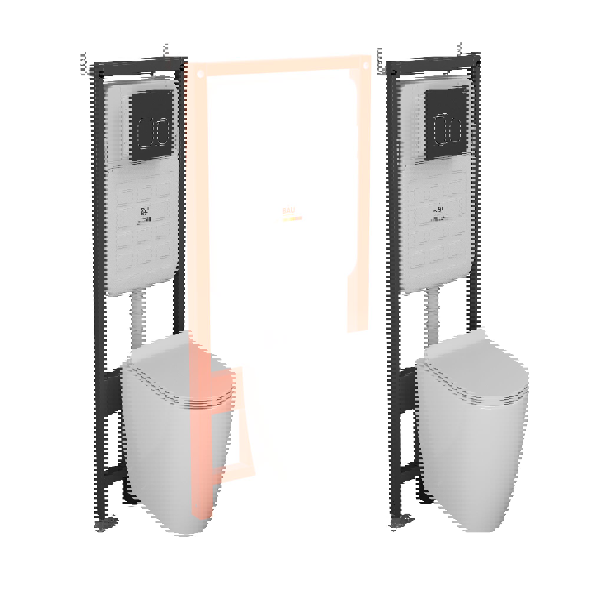 Изображение товара Комплект инсталляции Bauedge Bau Ideal E458103-BL0001-E00103, с унитазом безободковым Dream клавиша Strike, черная матовая
