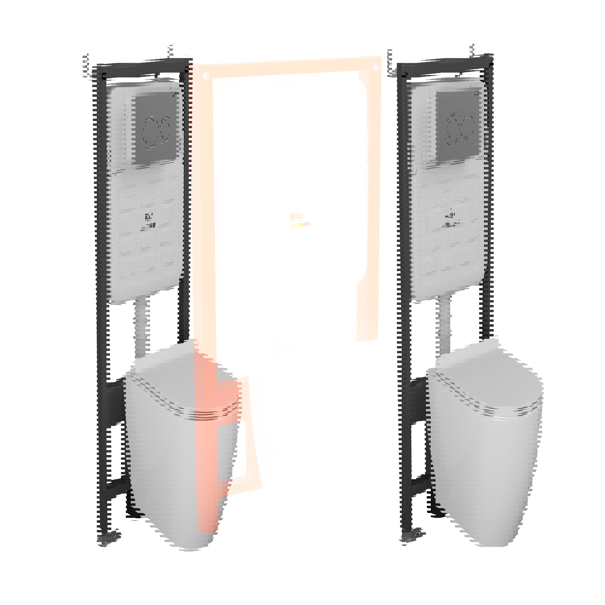 Изображение товара Комплект инсталляции Bauedge Bau Ideal E458103-BL0001-E00118, с унитазом безободковым Dream клавиша Wheel, нержавеющая сталь брашированная