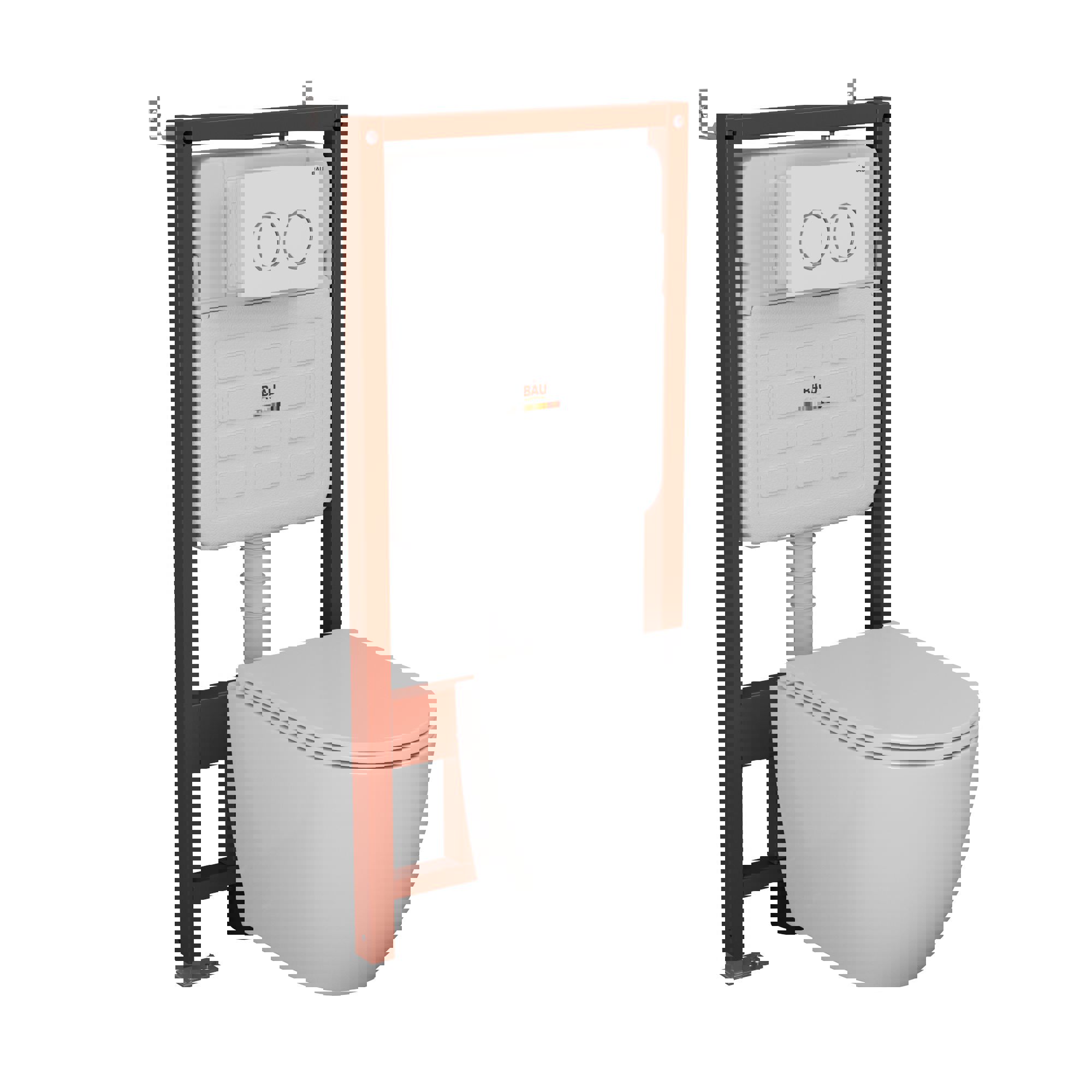 Изображение товара Комплект инсталляции Bauedge Bau Ideal E458103-BL0001-HQ3-E00116, с унитазом безободковым Dream Hurricane3 клавиша Round белый/хром