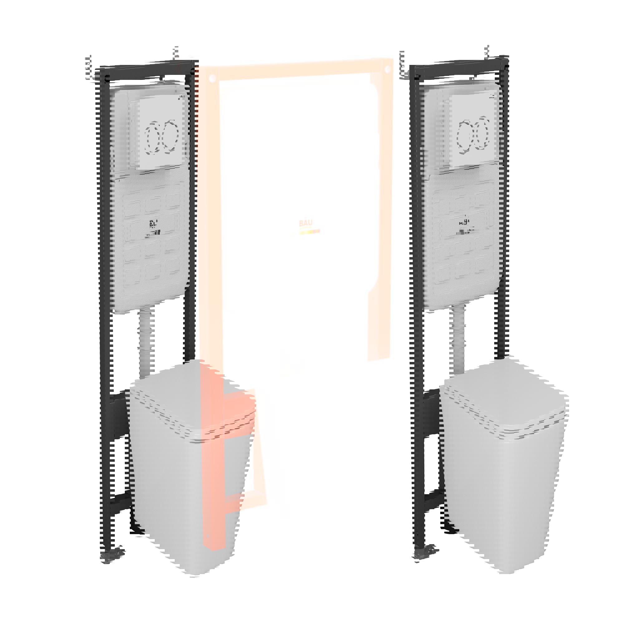 Изображение товара Комплект инсталляции Bauedge Bau Ideal E458103-BS0001-HQ2-E00116, с унитазом безободковым Stil 52x36 Hurricane-2 клавиша Round, белый/хром