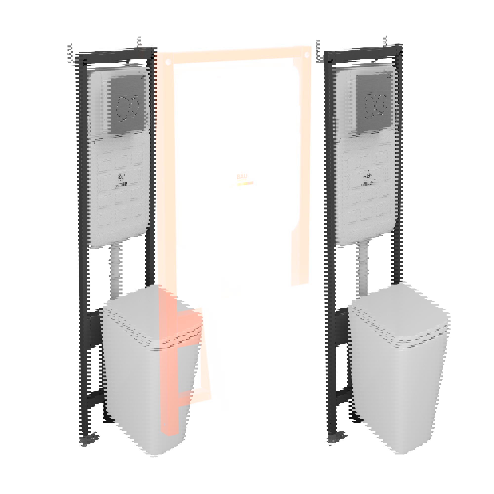 Изображение товара Комплект инсталляции Bauedge Bau Ideal E458103-BS0001-HQ2-E00118, с унитазом безободковым Stil Hurricane-2 клавиша Wheel нержавеющая Сталь