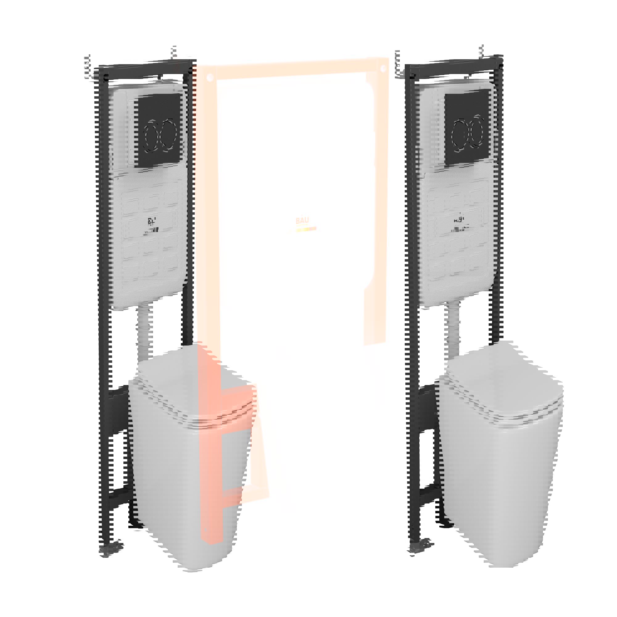 Изображение товара Комплект инсталляции Bauedge Bau Ideal с унитазом безободковым и клавишей