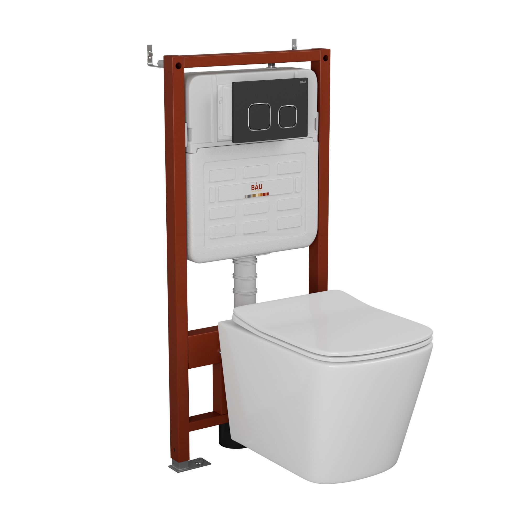 Изображение товара Комплект инсталляции Bauedge Bau Ideal E458103-BS0002-E00103, с унитазом безободковым Stil 51x35 клавиша Strike, черная матовая