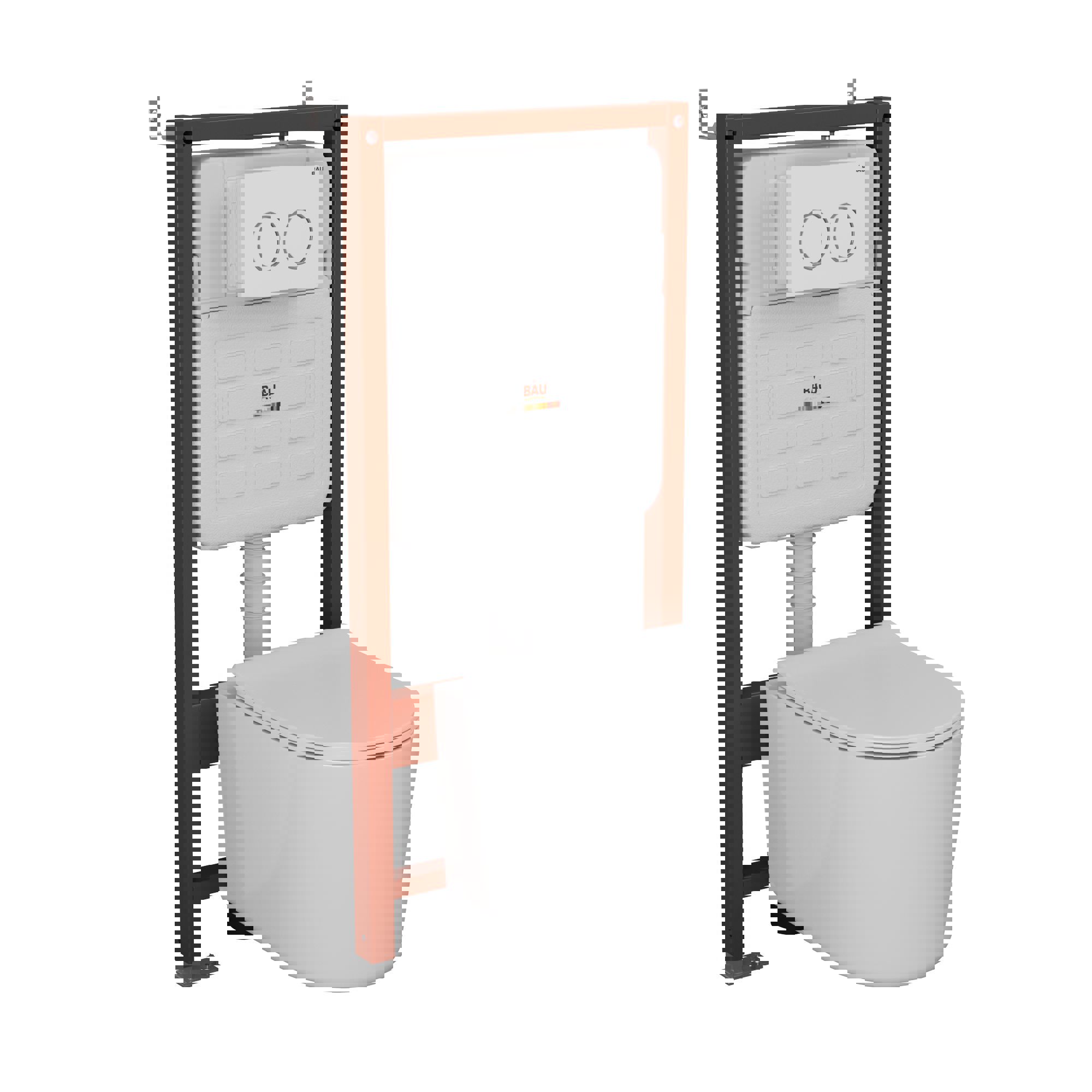 Изображение товара Комплект инсталляции и унитаз Bauedge Ideal безободковый с кнопкой Round белый хром