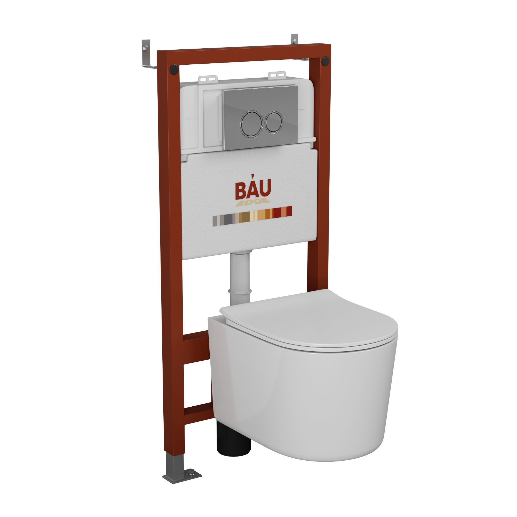 Изображение товара Комплект Bauedge 6 в 1: инсталляция Bau pro безободковый Bau Hotel pro быстросъемное сиденье микролифт клавиша BASIC хром Q111300-NM0003-pro-01.02.19