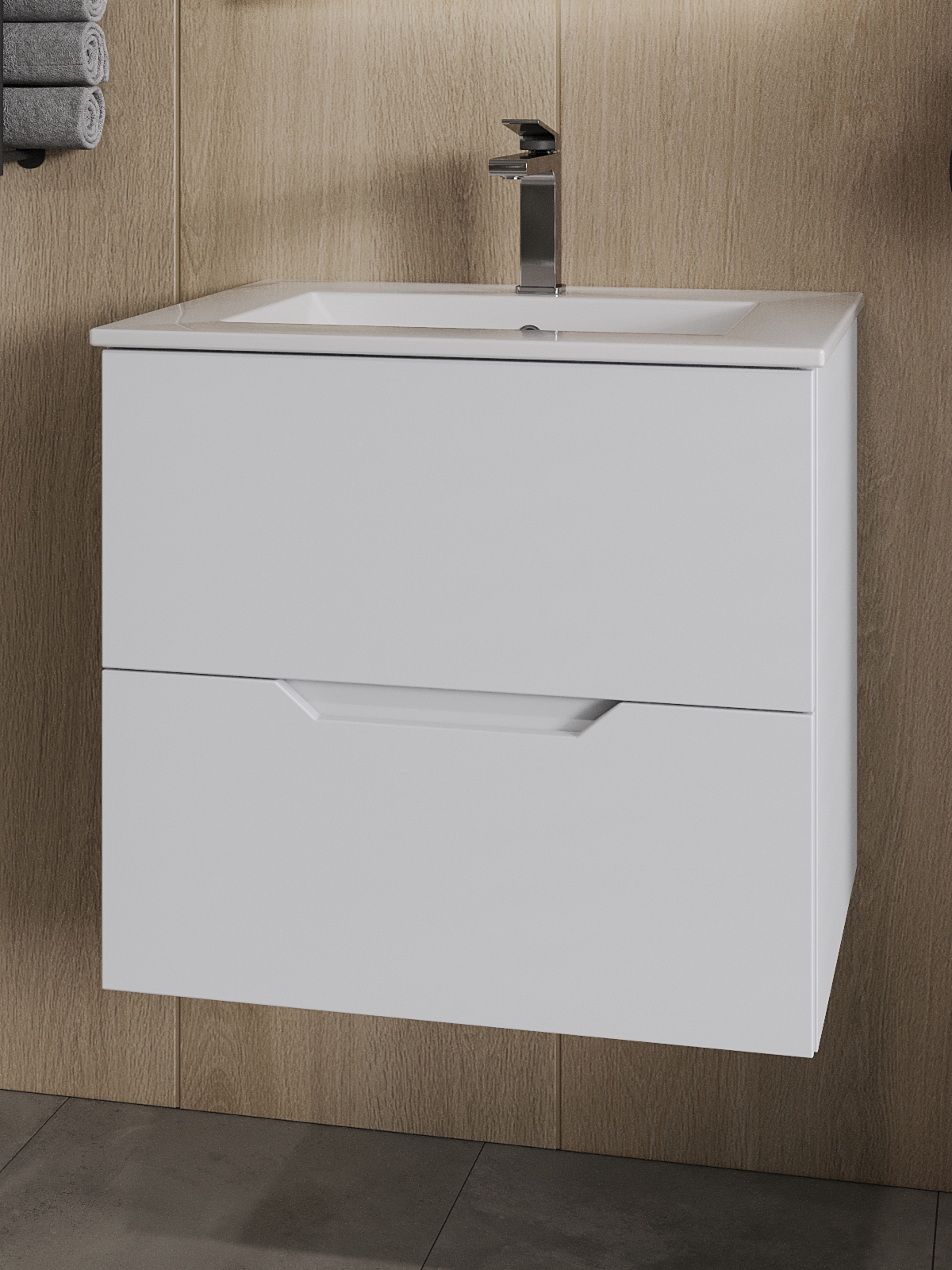 Изображение товара Тумба с раковиной Topline FLIPTU60W-3610W подвесная 60 см цвет белый матовый