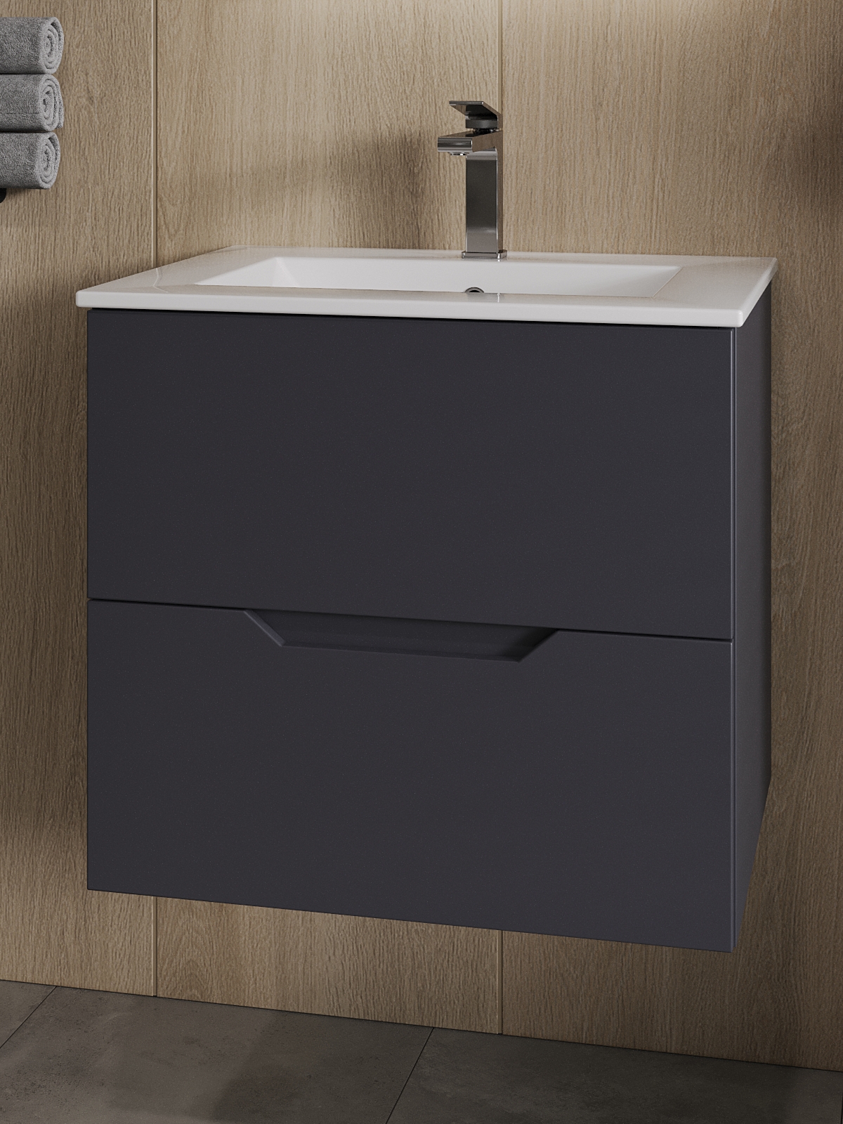 Изображение товара Тумба с раковиной Topline FLIPTU60G-3610W подвесная 60 см цвет графит матовый