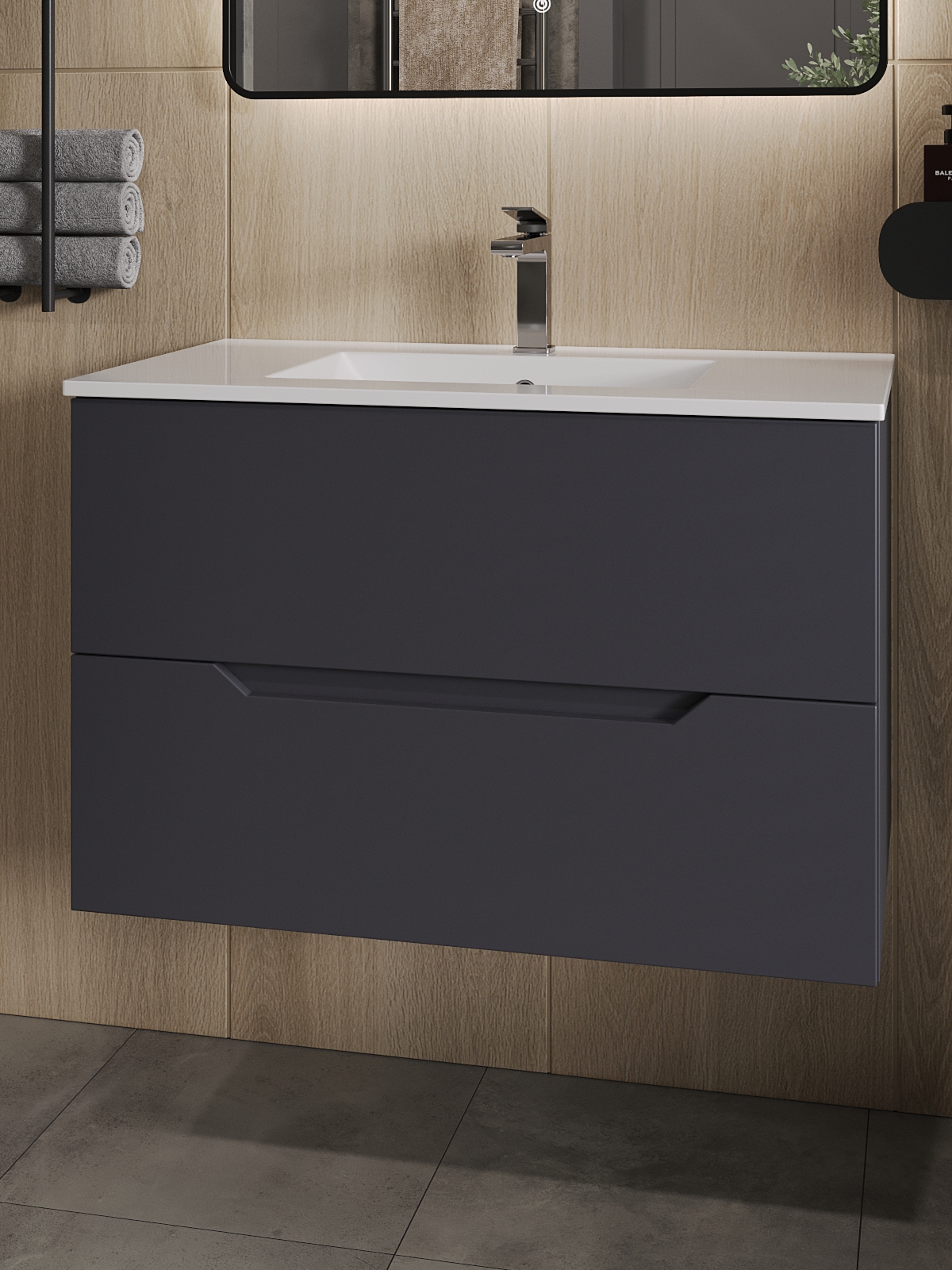 Изображение товара Тумба с раковиной Topline Li FLIPTU80G-3800W подвесная 81.5 см графит матовый