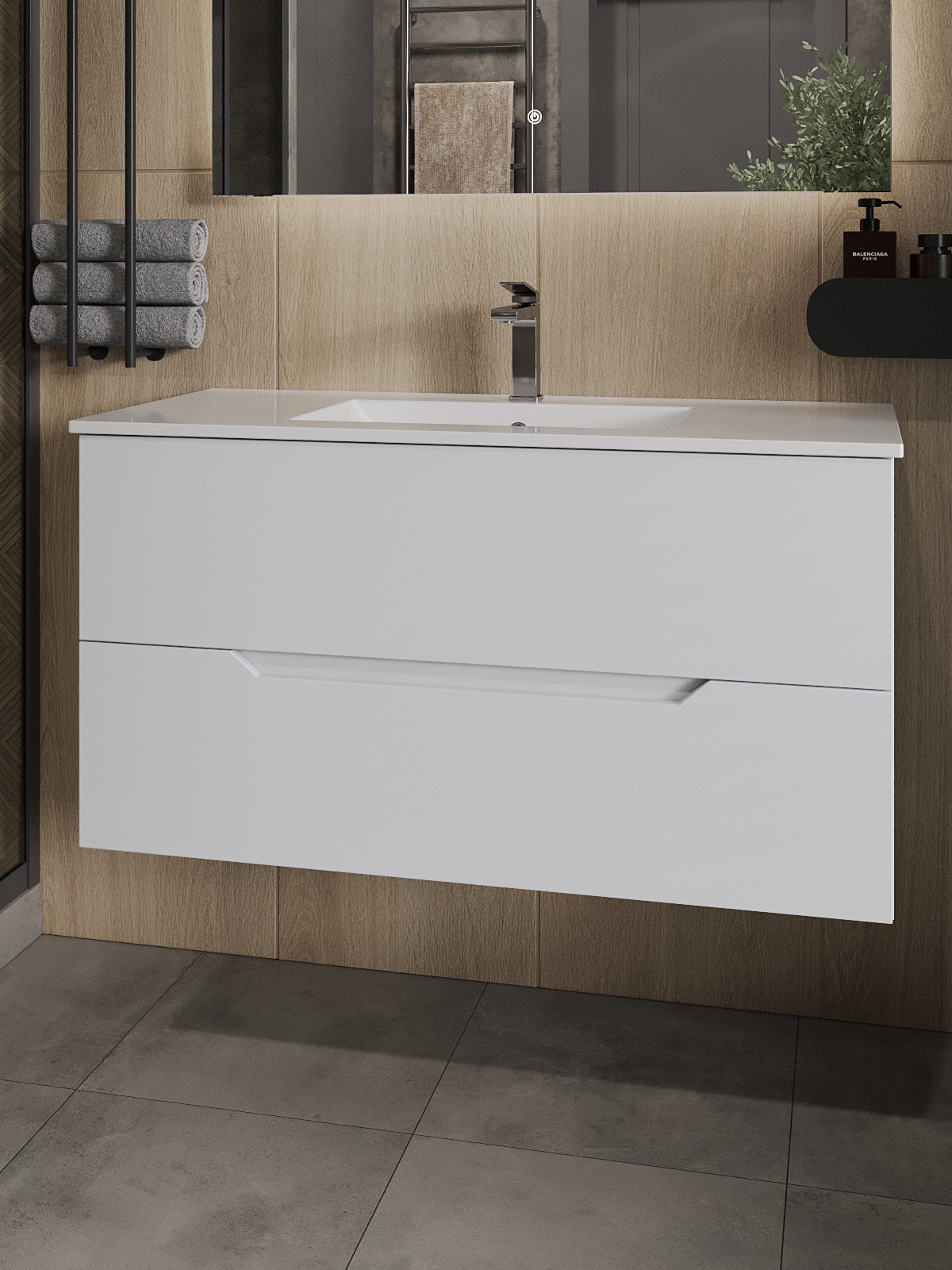 Изображение товара Современная подвесная тумба с раковиной TOPLINE Li F ЛИПТУ100W-31000W белый матовый