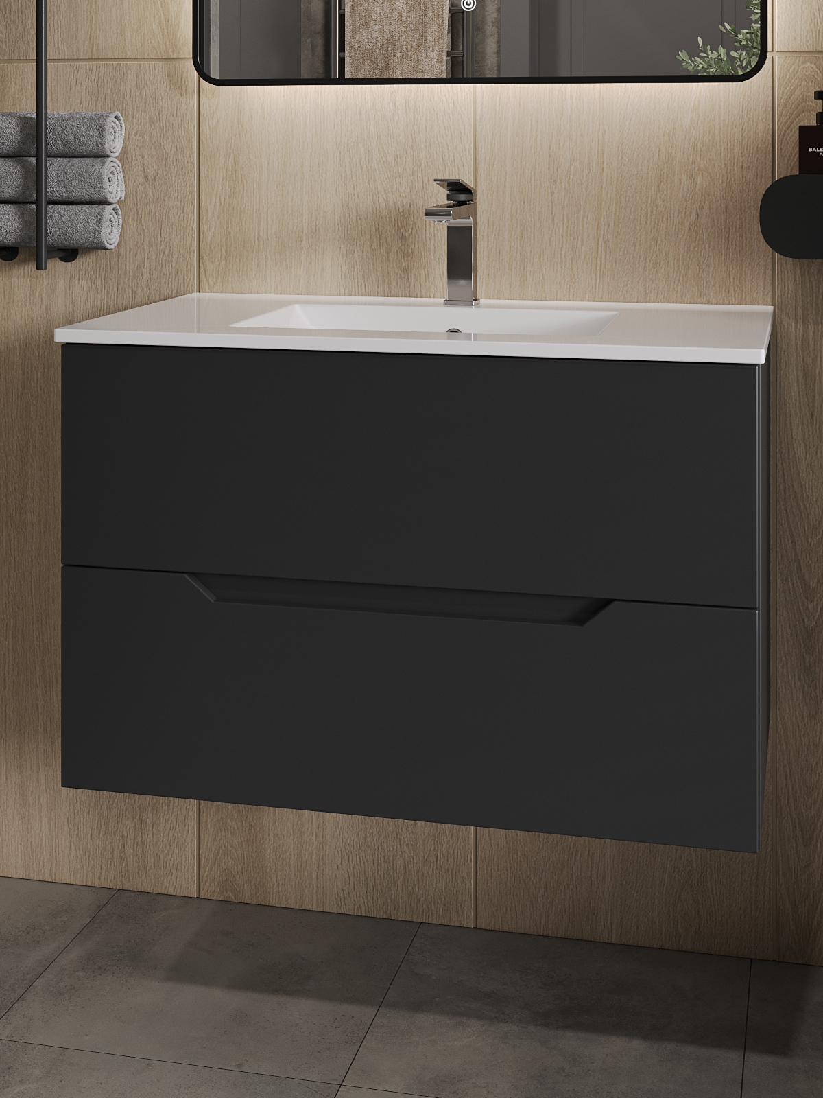Изображение товара Тумба с раковиной Topline Li FLIPTU80B-3800W подвесная 81.50 см, цвет Черный матовый