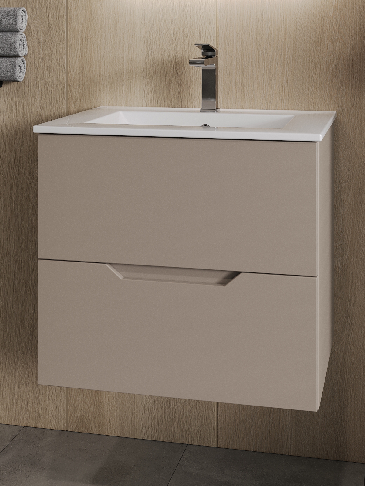 Изображение товара Тумба с раковиной Topline FLIPTU60L-3610W подвесная 60 см латте матовая