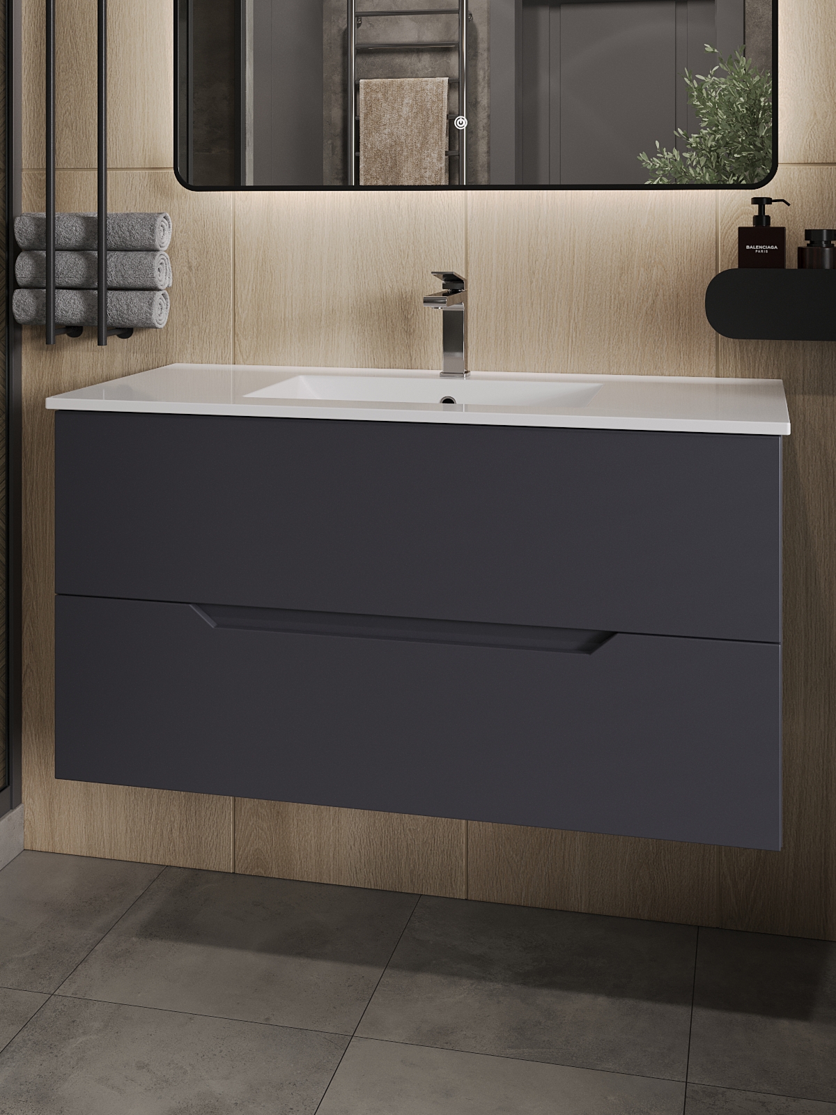 Изображение товара Тумба с раковиной Topline Li FLIPTU100G-31000W подвесная 101.50 см, цвет Графит матовый