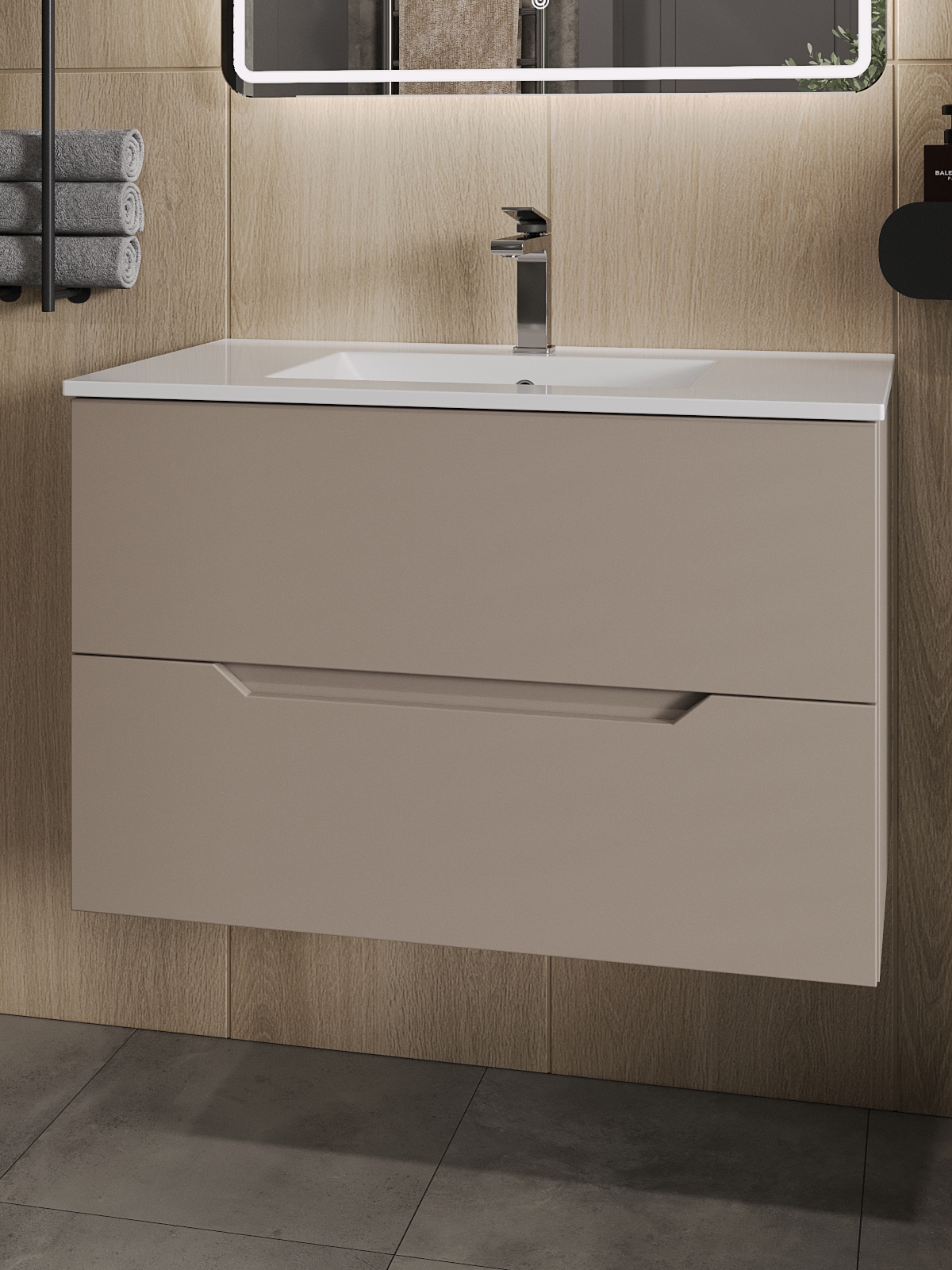 Изображение товара Тумба с раковиной Topline Li FLIPTU80L-3800W подвесная 81.5 см бежевый матовый