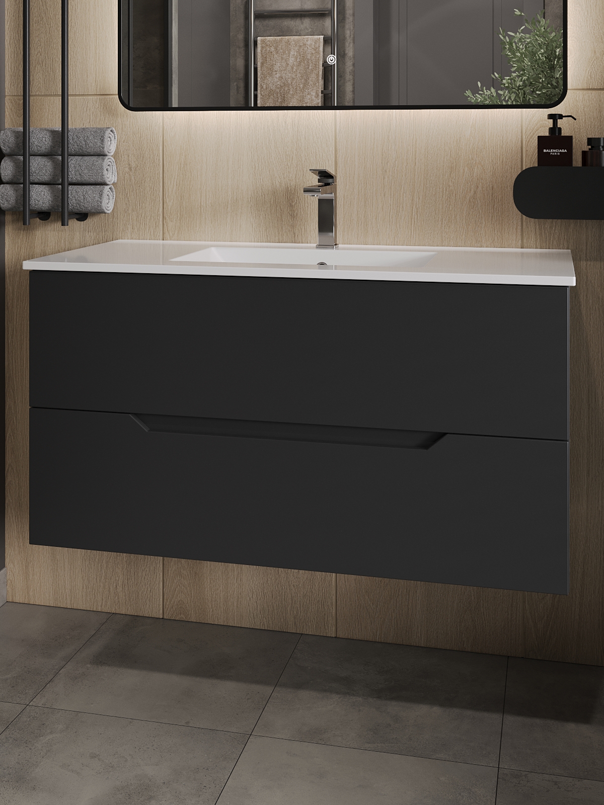 Изображение товара Тумба с раковиной Topline Li FLIPTU100B 31000W черный матовый подвесная