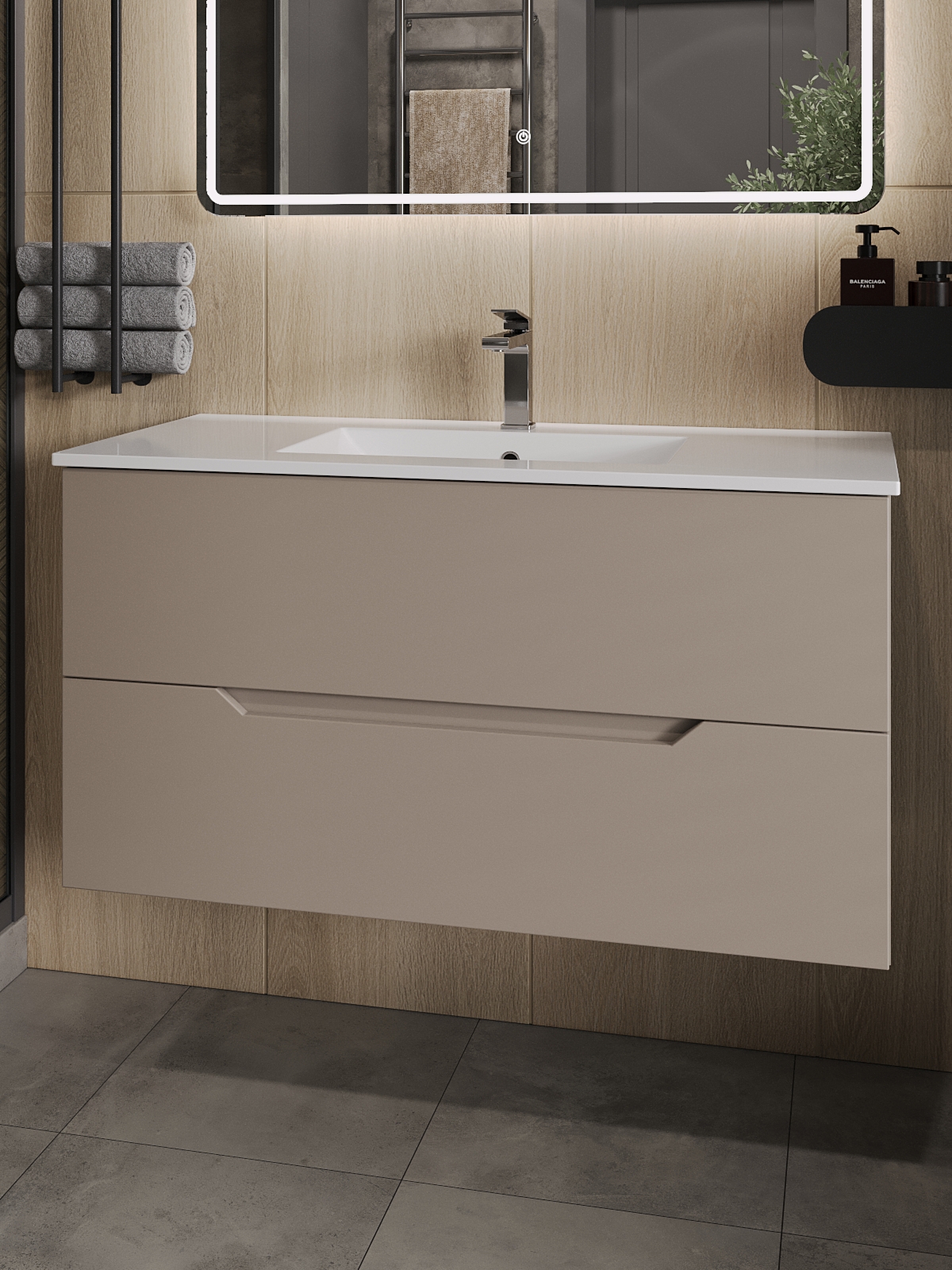 Изображение товара Тумба с раковиной Topline Li FLIPTU100L-31000W подвесная 101.50 см, цвет Латте матовый