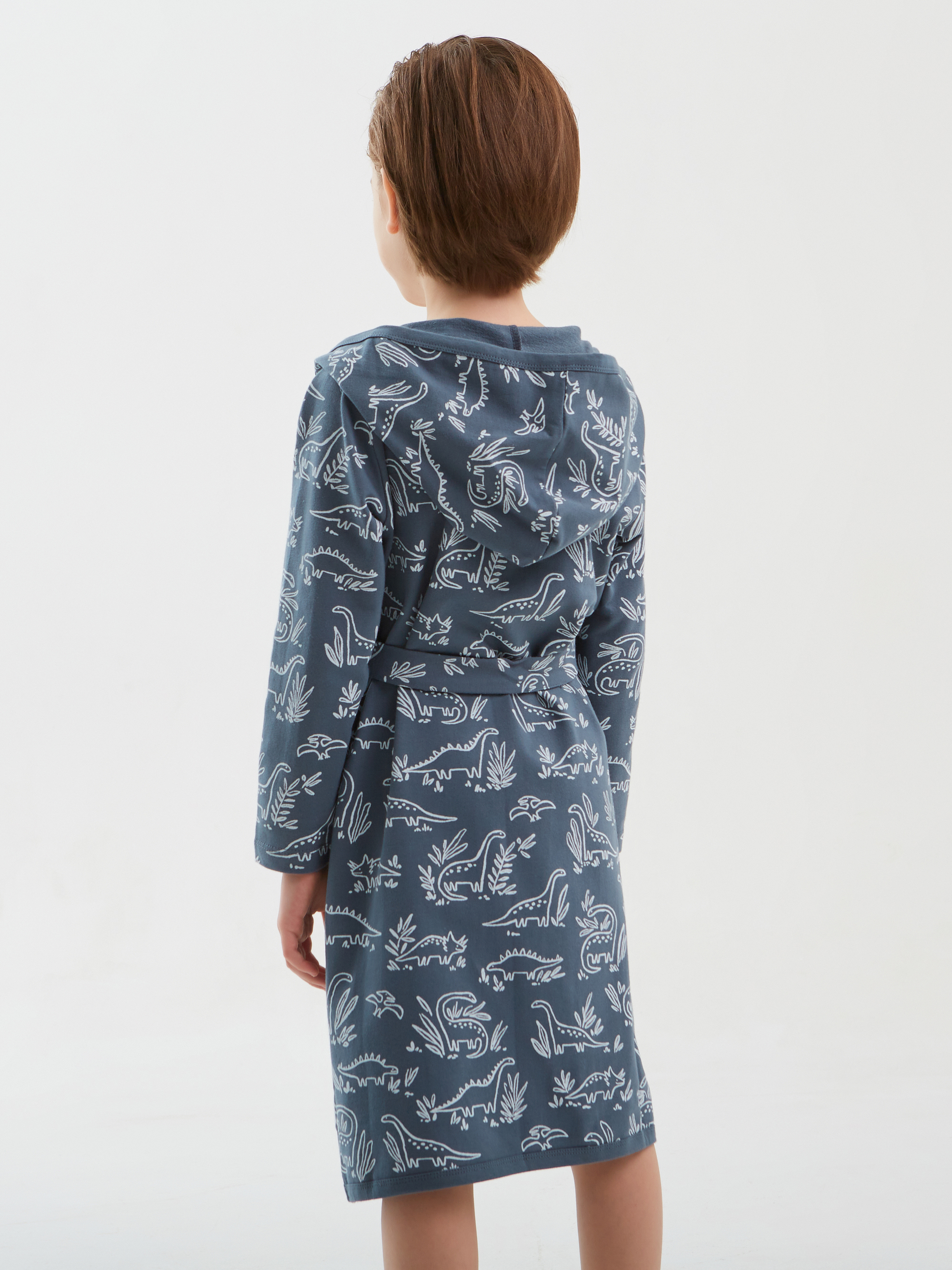 Изображение товара Детский халат Винкики Дино WH15161 110 серо-зеленый хлопковый мягкий