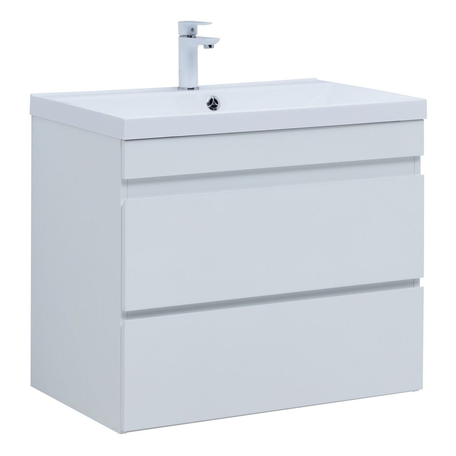 Изображение товара Тумба под раковину Aquanet 74 см белая с двумя ящиками и доводчиком