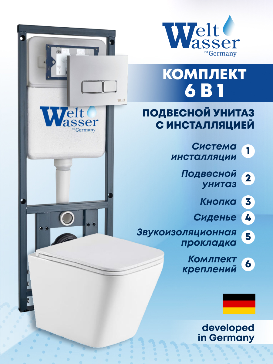 Изображение товара Комплект инсталляции с унитазом Weltwasser MG41045 белый для подвесных устройств