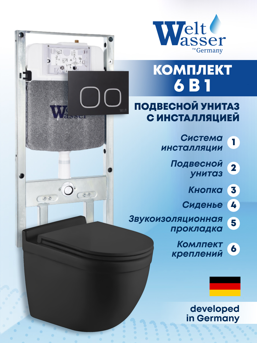 Изображение товара Комплект инсталляции с унитазом Weltwasser AH506ST29 черный матовый