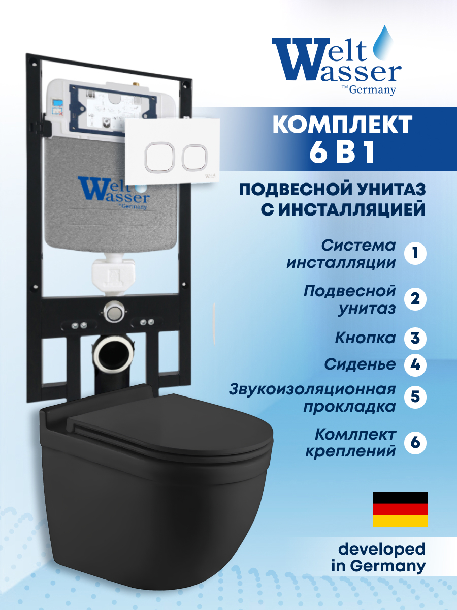 Изображение товара Комплект инсталляции с унитазом Weltwasser AH49732 черный металлик минимальная глубина установки