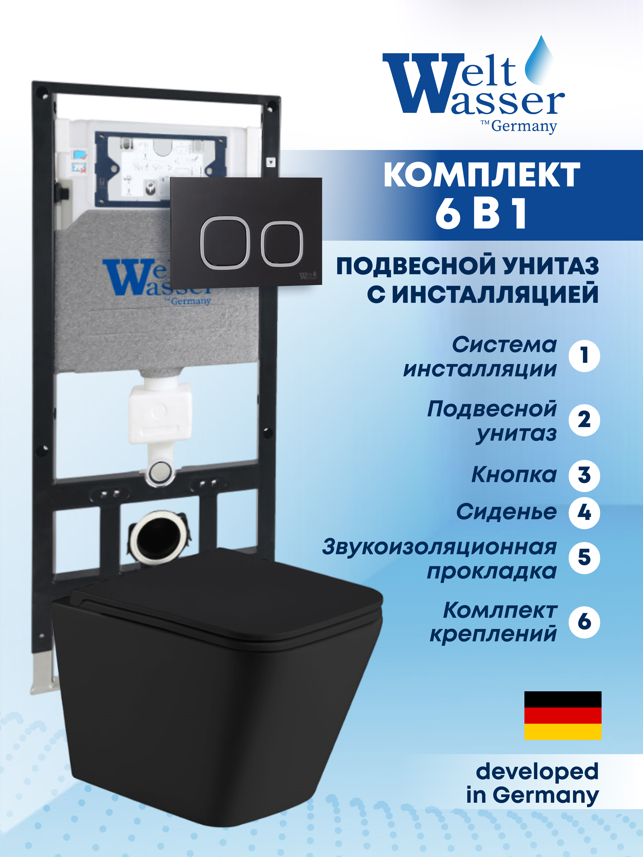 Изображение товара Комплект подвесного унитаза Weltwasser AG50641 черный матовый