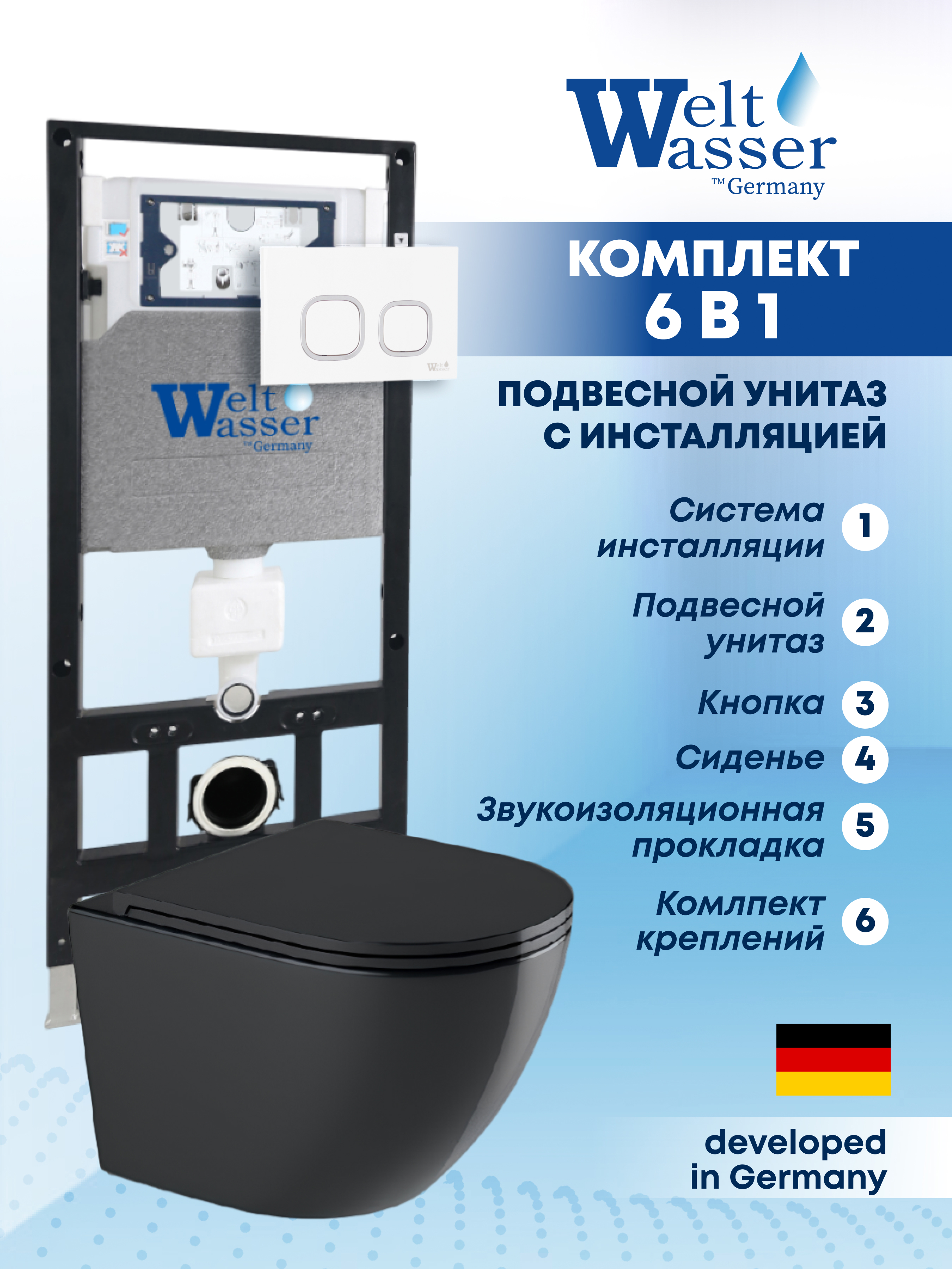 Изображение товара Комплект инсталляция с унитазом Weltwasser AM50676 цвет черный