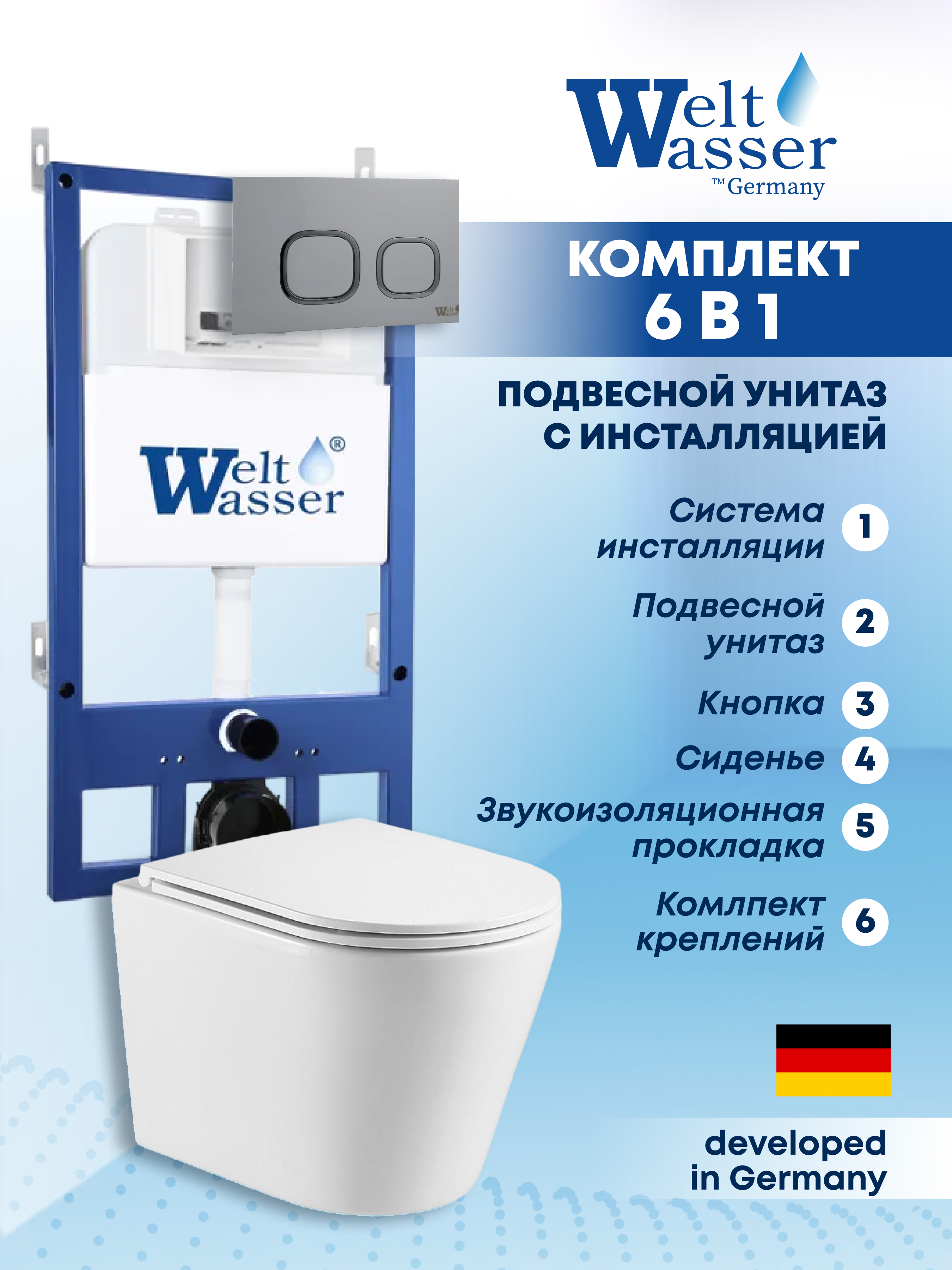 Изображение товара Комплект инсталляция с унитазом Weltwasser BS5452 цвет белый