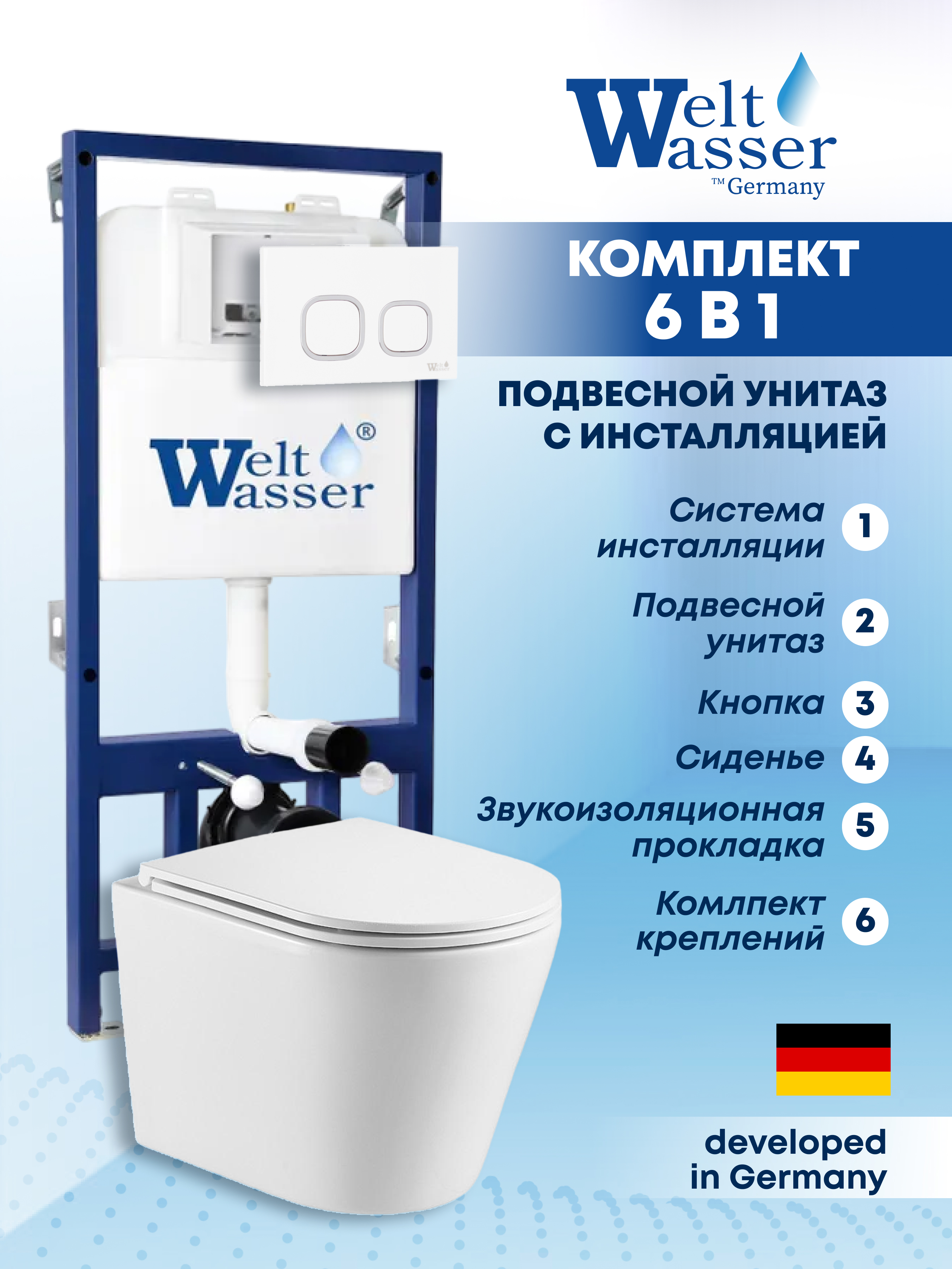 Изображение товара Комплект инсталляция с унитазом Weltwasser BS5253 цвет белый