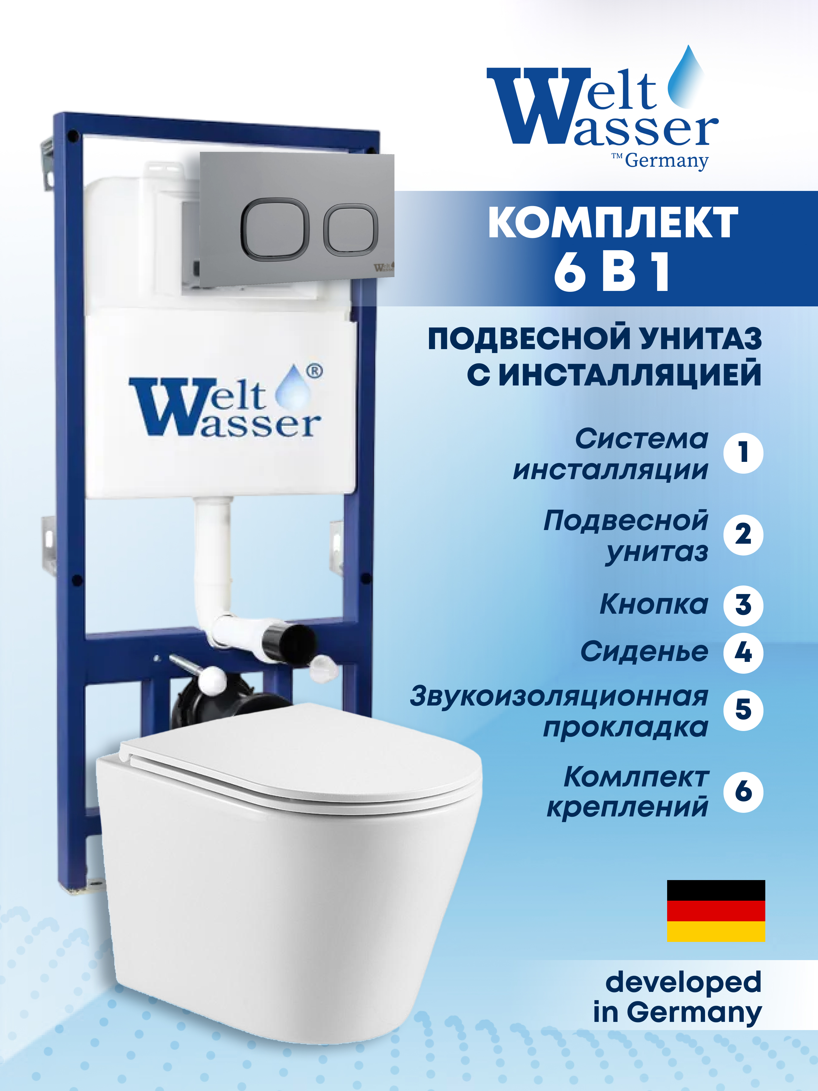 Изображение товара Комплект инсталляция с унитазом Weltwasser BS5252 белый для подвесных систем