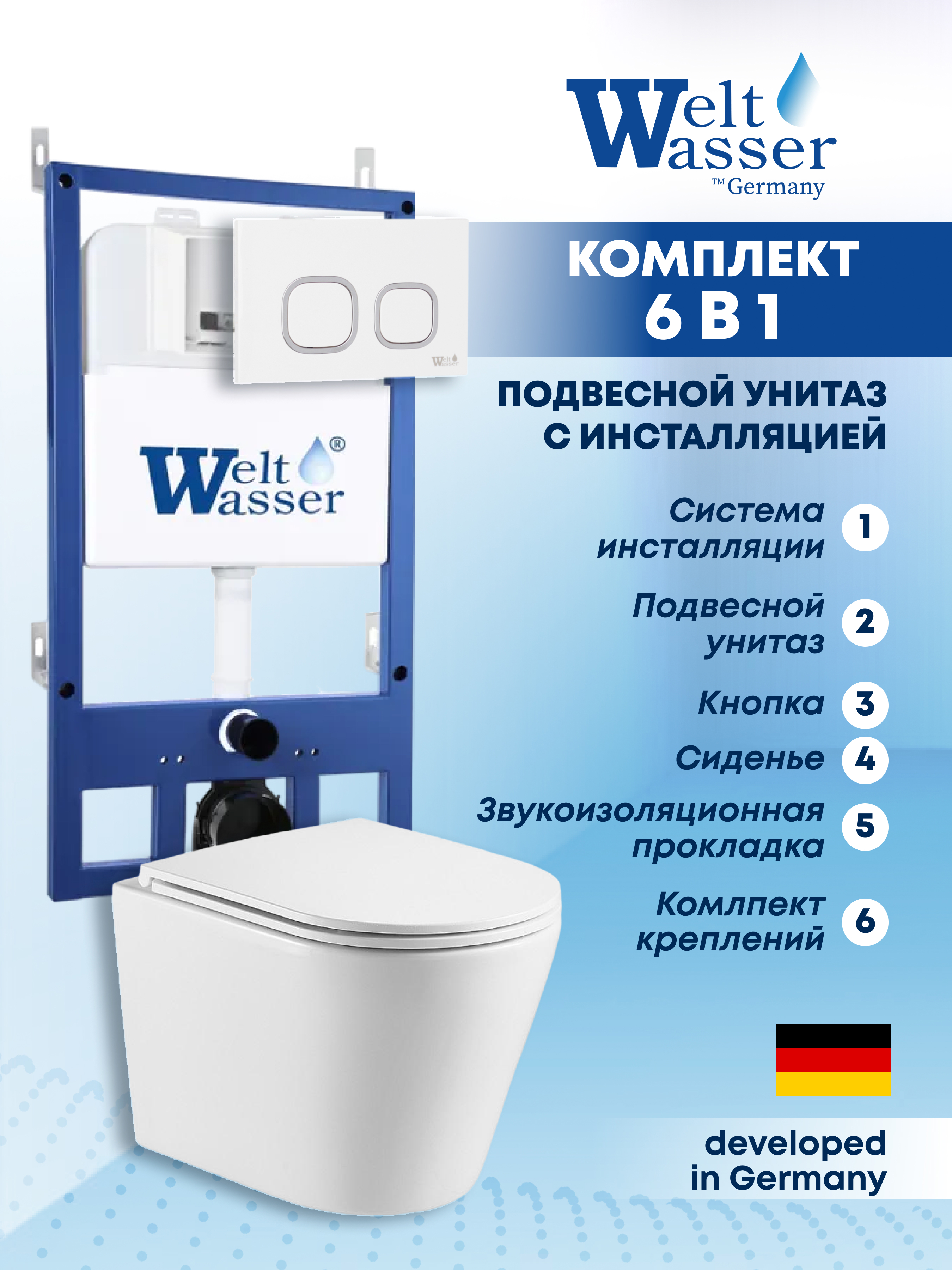 Изображение товара Комплект инсталляции для подвесного унитаза Weltwasser BS5453 белый Германия