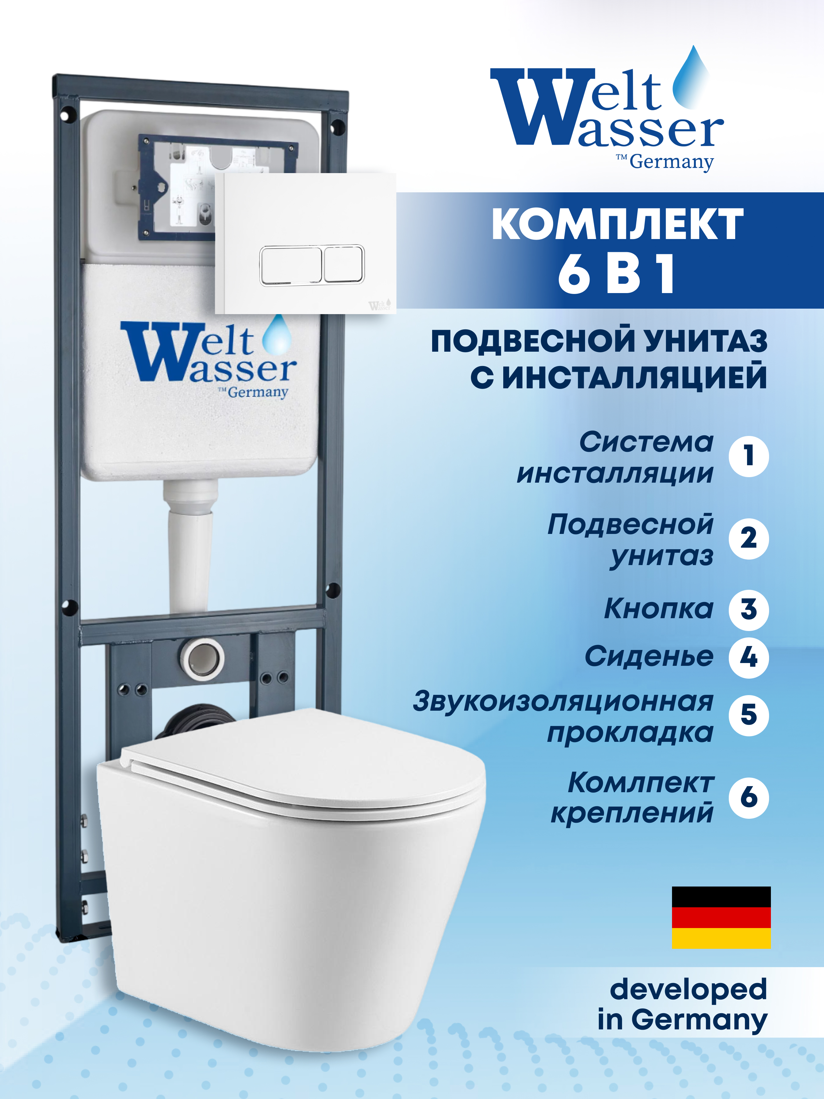 Изображение товара Комплект инсталляции с унитазом Weltwasser MS41041 белый подвесной