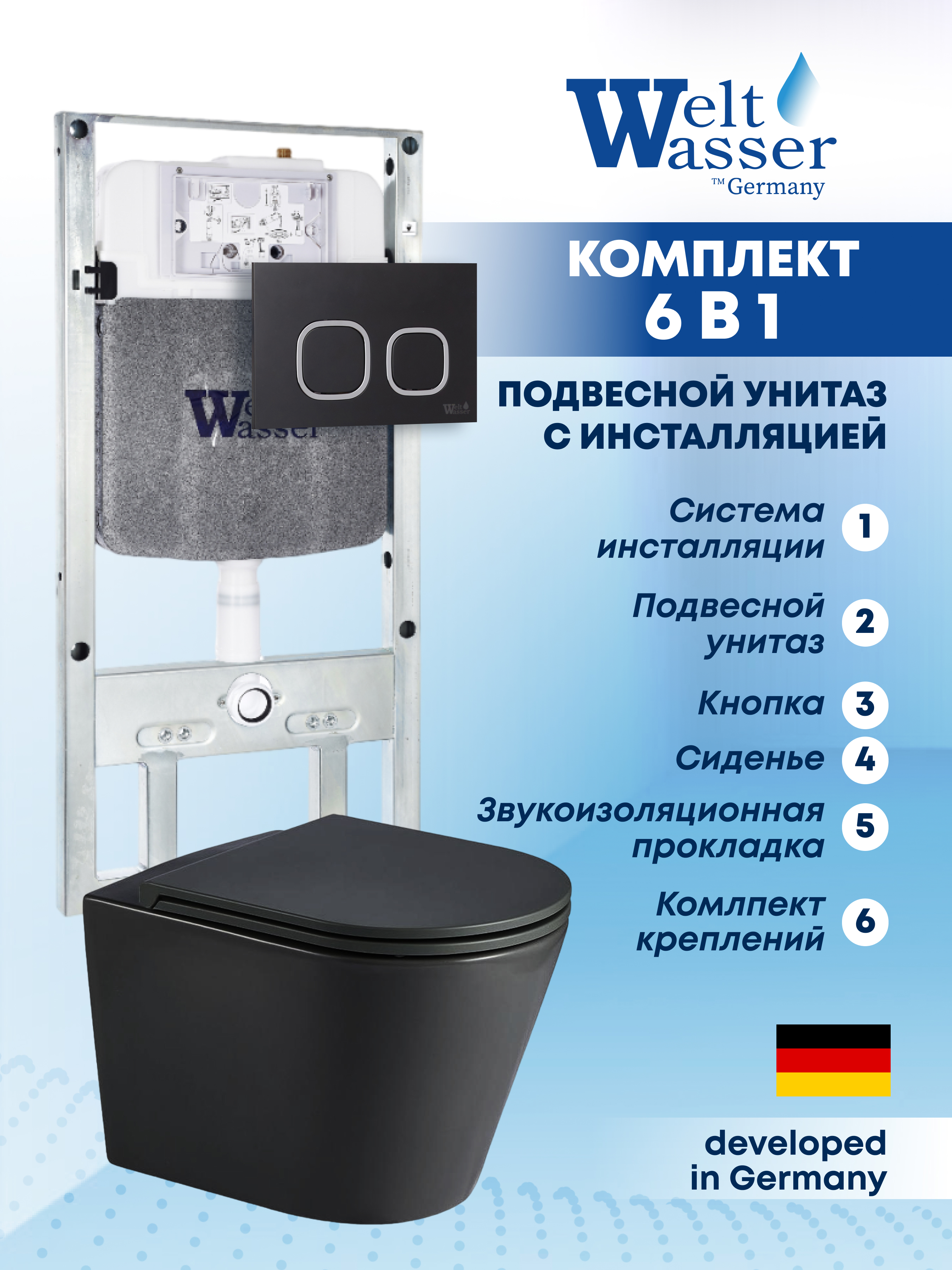 Изображение товара Комплект инсталляции с подвесным унитазом Weltwasser AS497ST29 черный матовый
