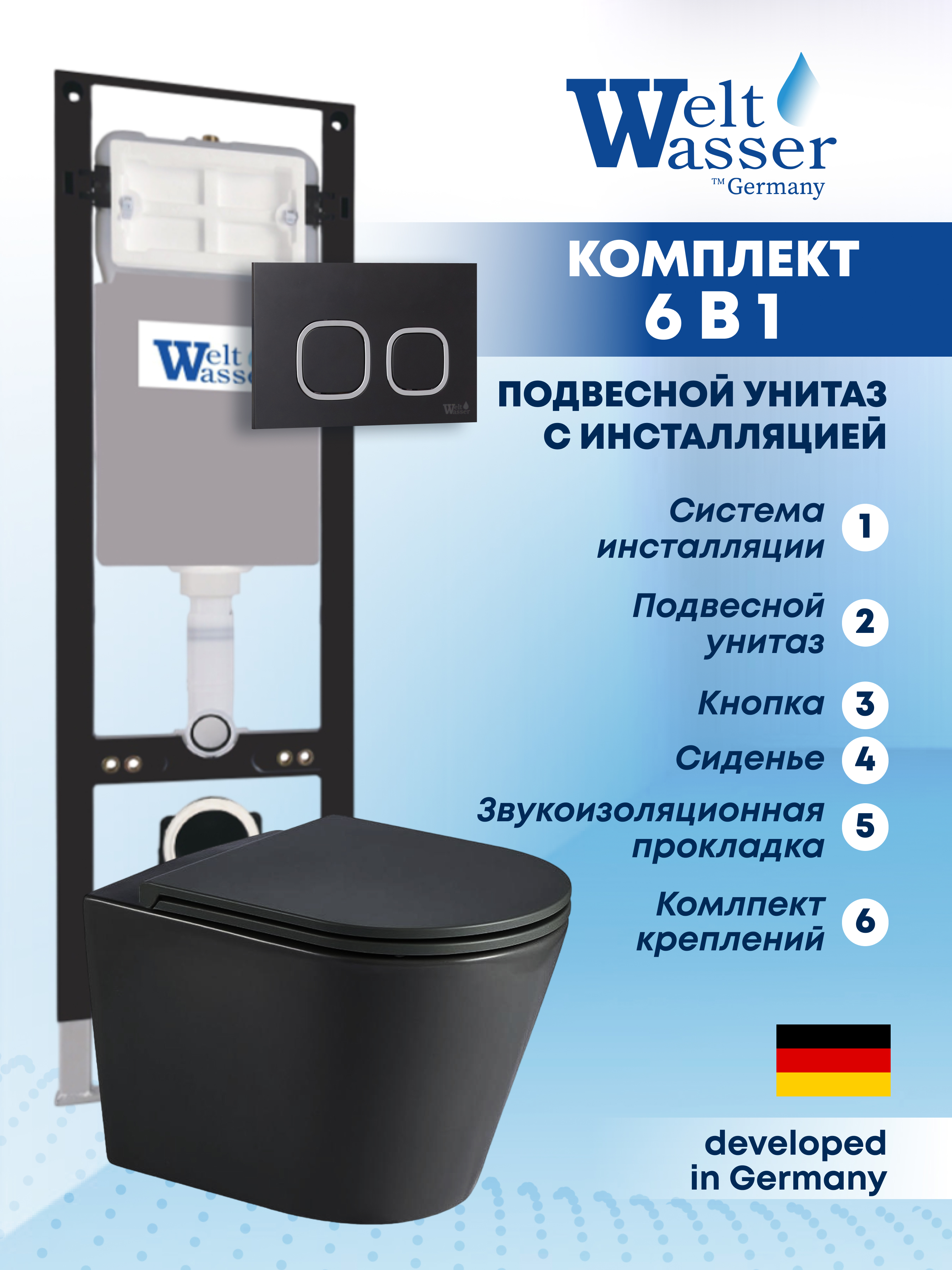 Изображение товара Комплект инсталляции с унитазом Weltwasser AS35029 черный матовый