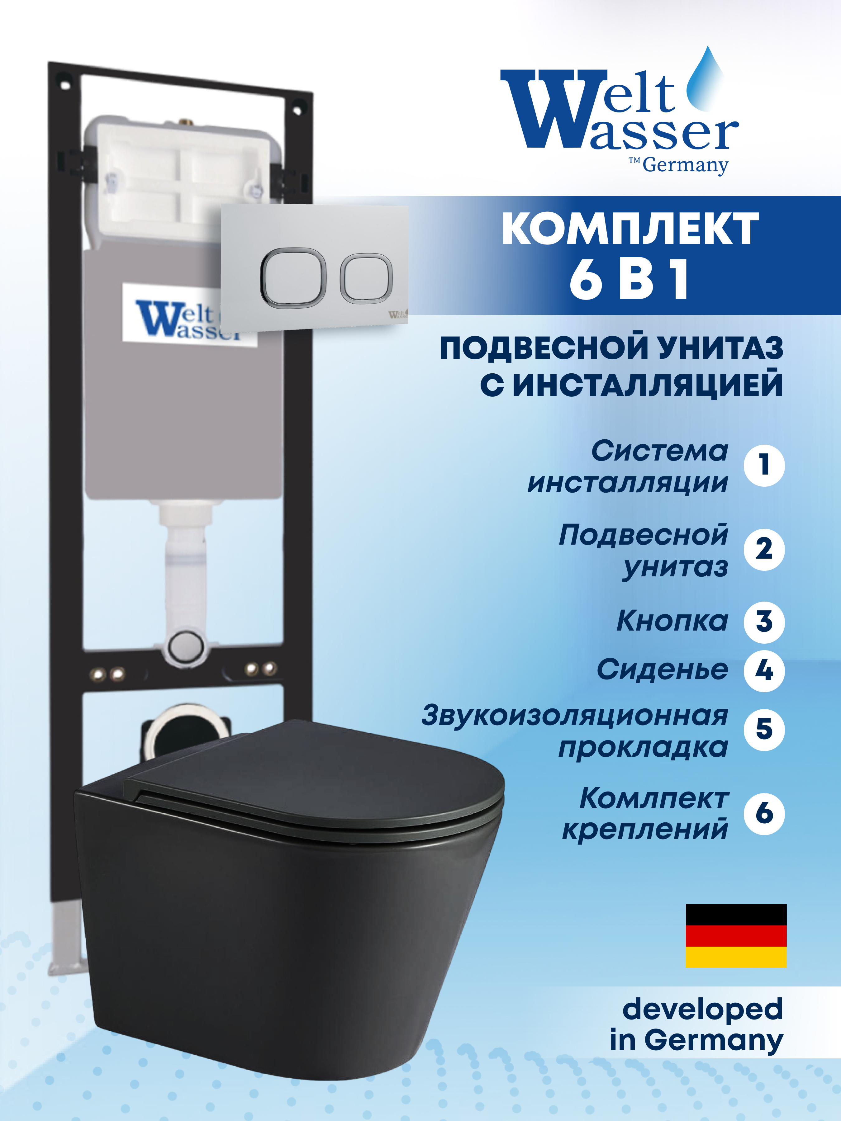 Изображение товара Комплект инсталляции с унитазом Weltwasser AS35031 черный матовый для ванной