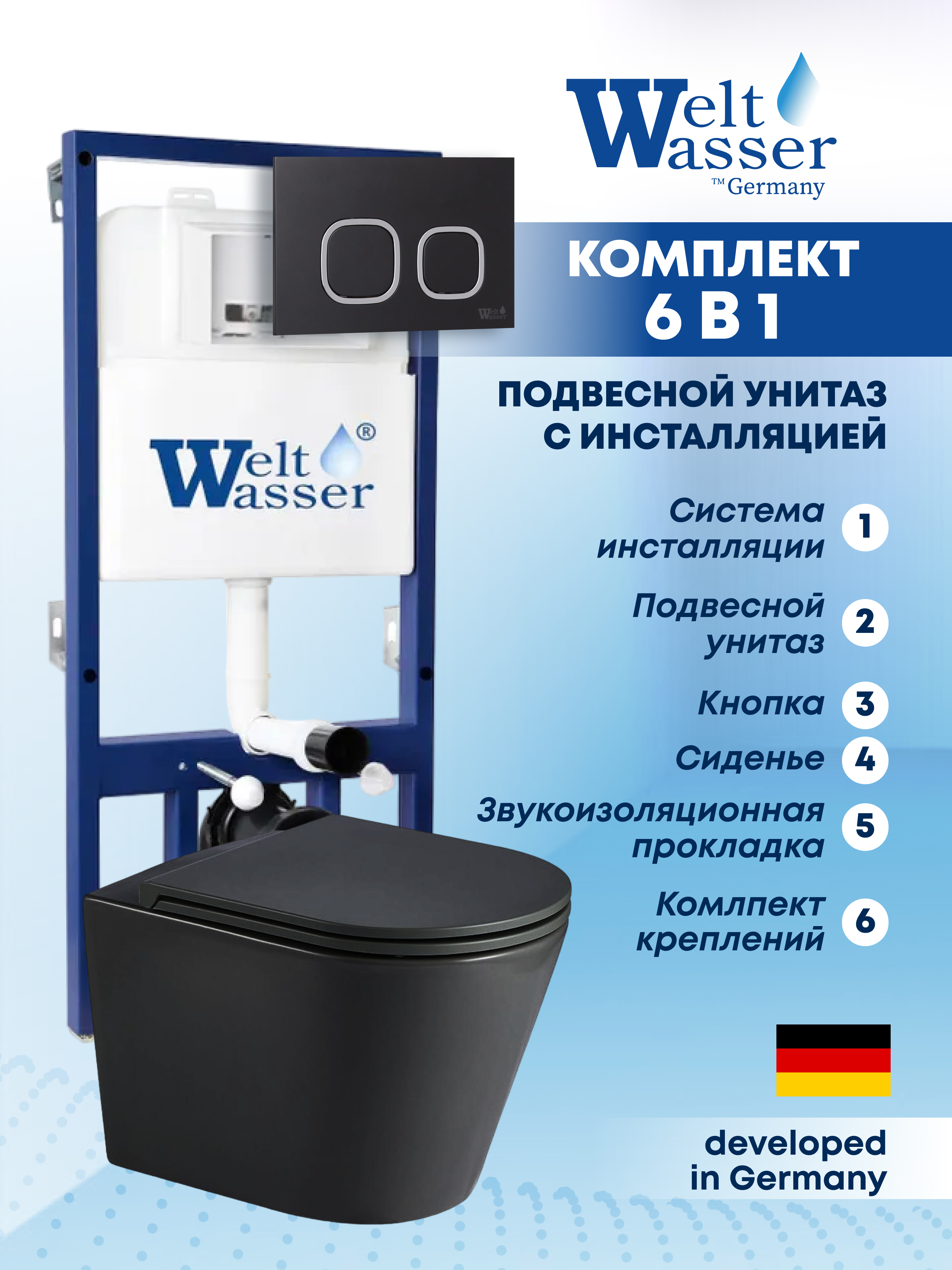 Изображение товара Инсталляция для подвесного унитаза Weltwasser BS5254 черная матовая